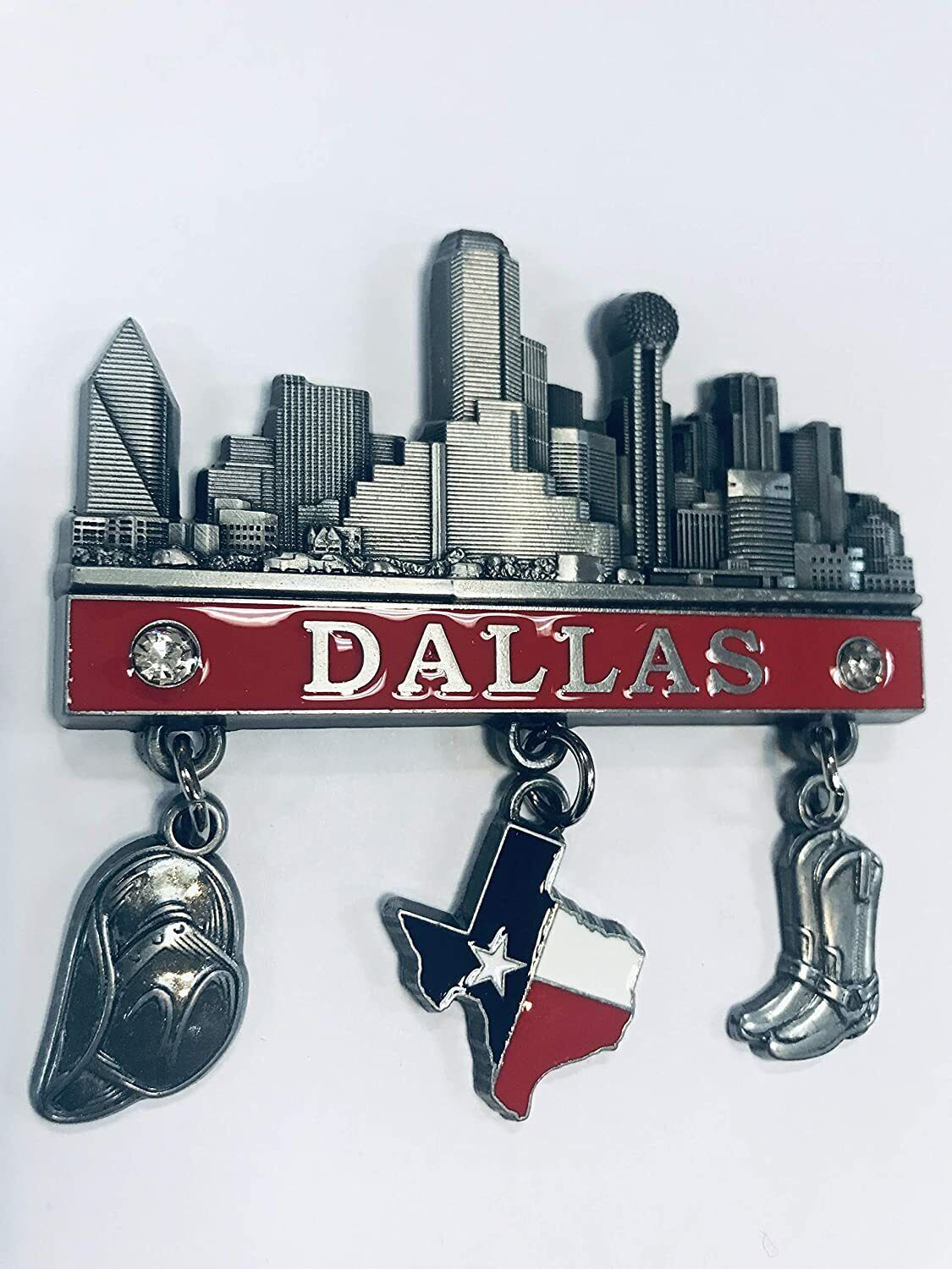  Dallas 3 Charm Souvenir Magnet - Texas Map, Cowboy Hat & Boot with Downtown