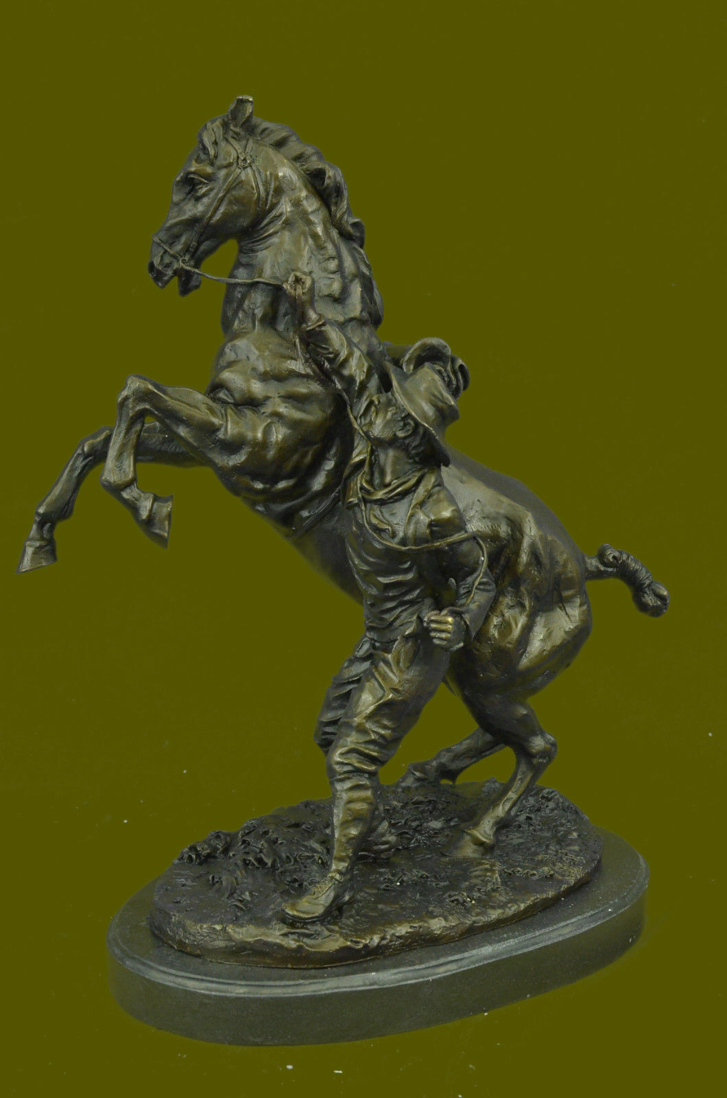 Art Deco Old West Man and His Stallion Signed Original Milo Bronze Figurine ART