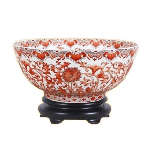 Vintage Style Orange/Coral and White Porcelain Bowl 12\