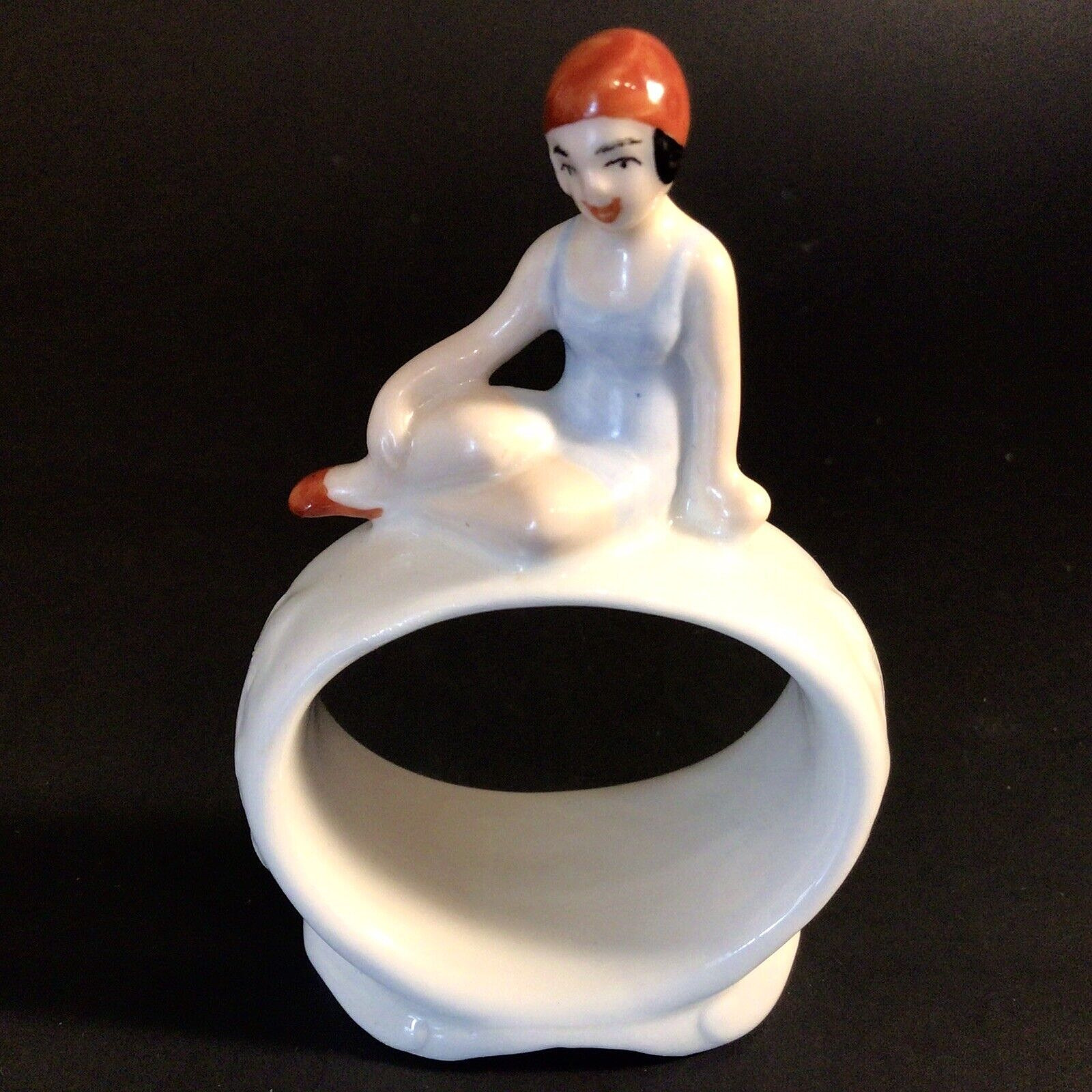 BATHING BEAUTY FIGURAL NAPKIN RING KARL ENS VOLKSTEDT GERMANY RARE