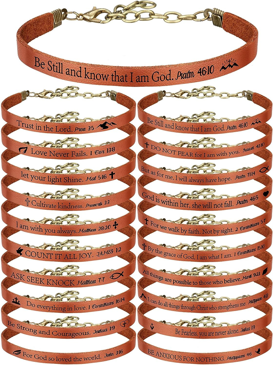 40 Pcs Religious Christian Gifts Christian Leather Bracelets Inspirational 