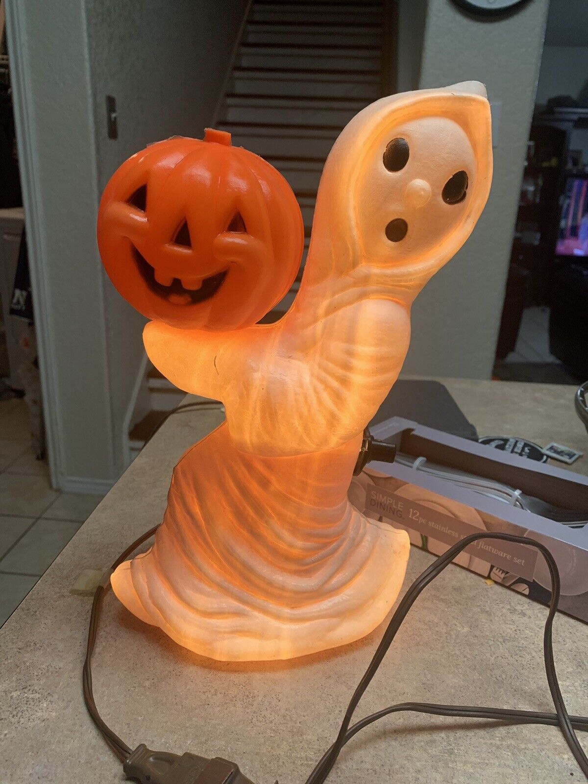 VTG RARE EMPIRE Blow MOLD HALLOWEEN GHOST With PUMPKIN 14” Table Top Light Up