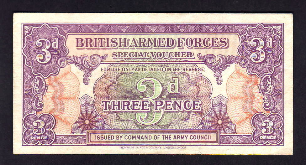 GREAT BRITAIN - British Armed Forces.  P-M9a (1946) Threepence..1st Series.. aVF