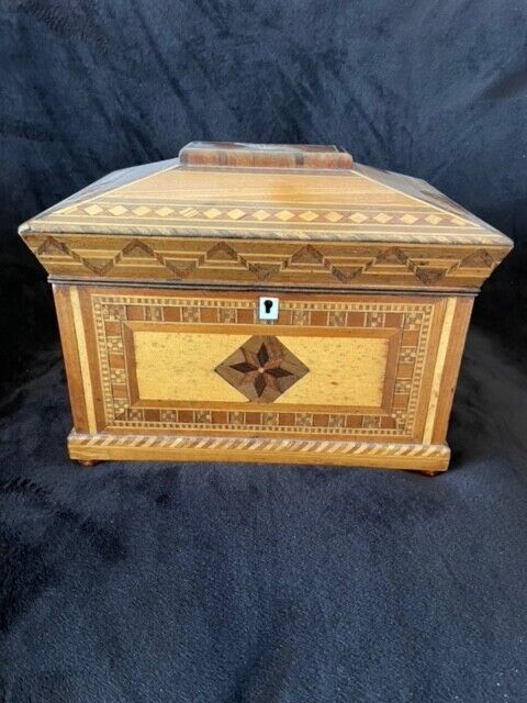 Outstanding Antique American Made Wooden Marquetry Inlay Jewlery Box Circa 1900