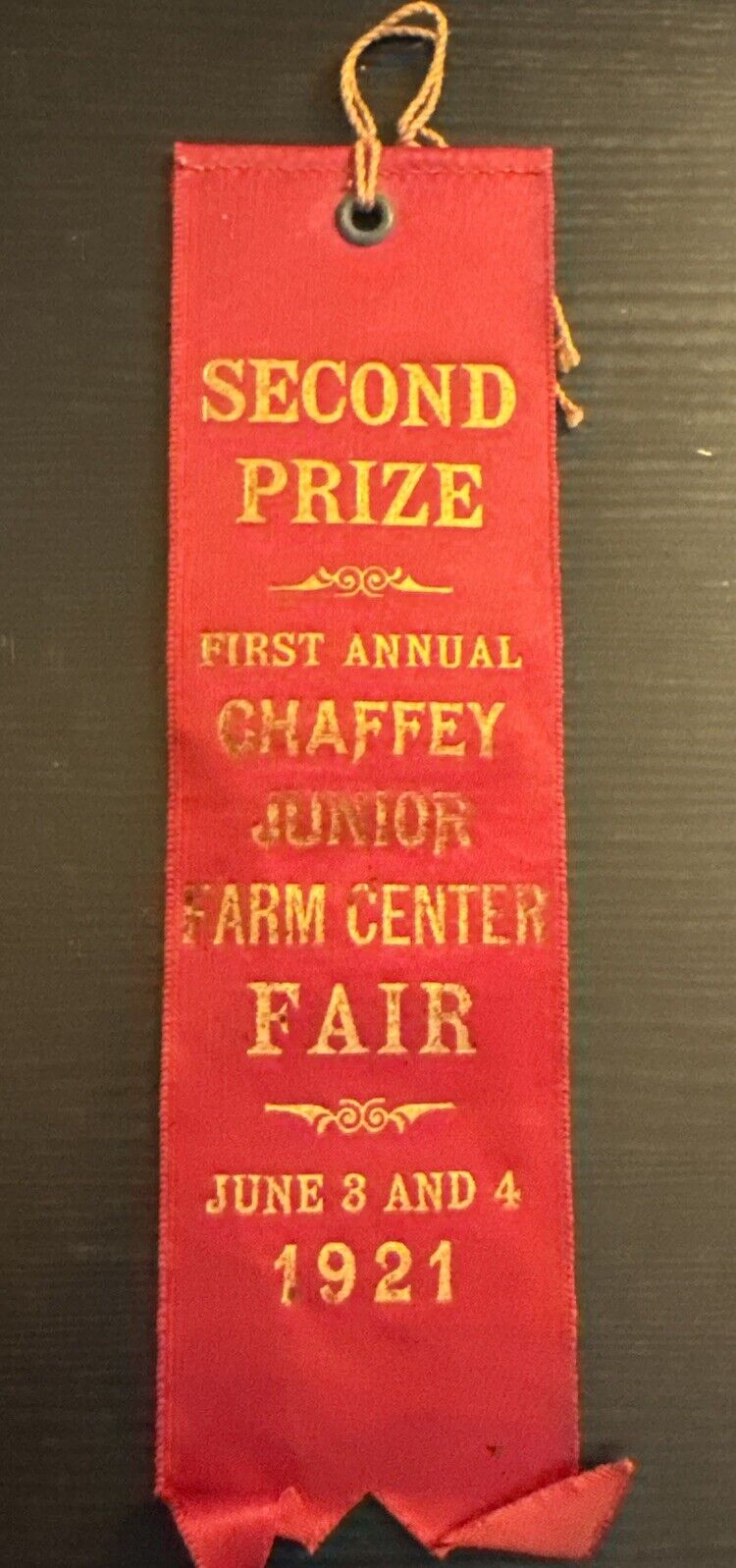 1921 2nd Prize Ribbon Chaffey Junior Farm Center Fair California