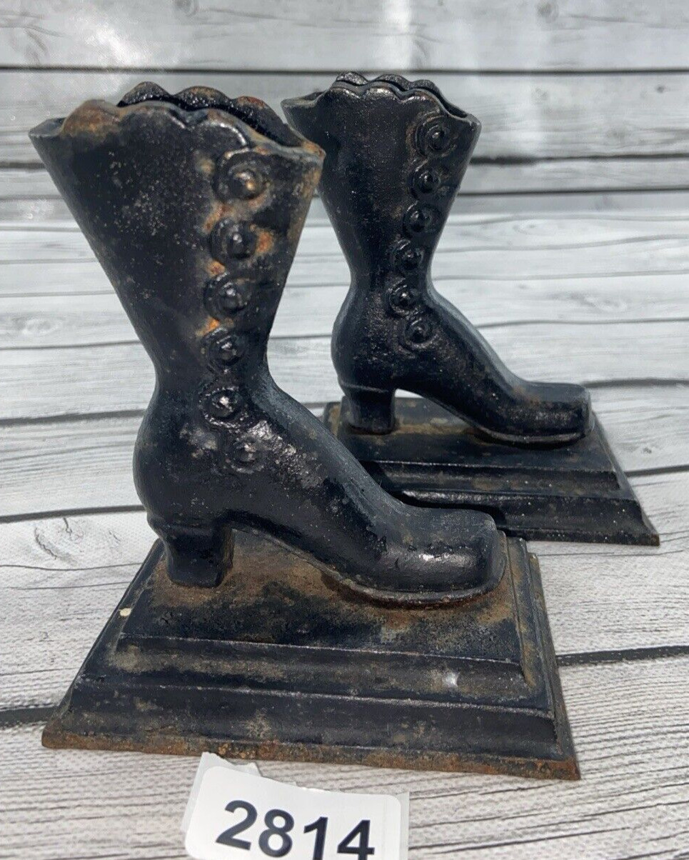 Antique Victorian Cast Iron Boots Match Holders  Bookends Door stop