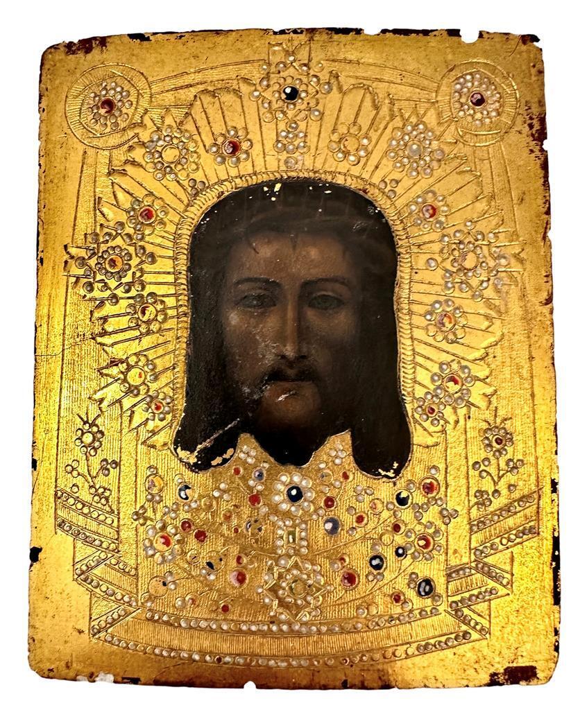RARE 19c RUSSIAN ANTIQUE ICON HOLY FACE VERNICLE on gold