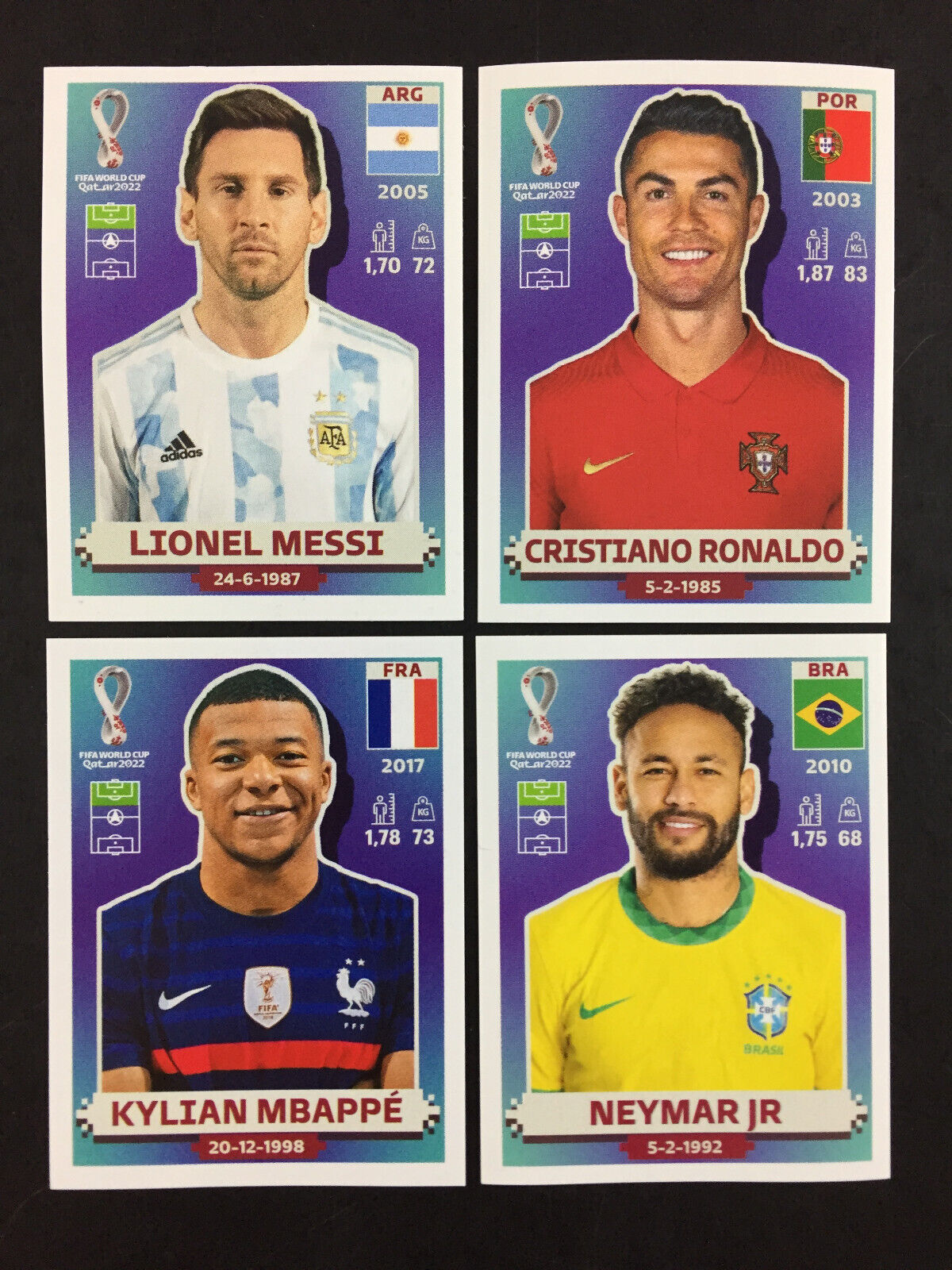 Messi, Ronaldo, Mbappe Neymar 4 Sticker Panini World Cup Qatar 2022 / White USA