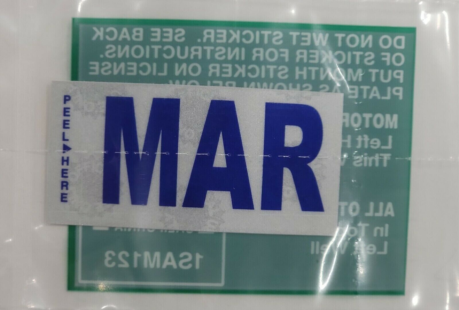 DMV MONTH TAG STICKER MARCH / MAR CALIFORNIA DMV LICENSE PLATE ORIGINAL TAG