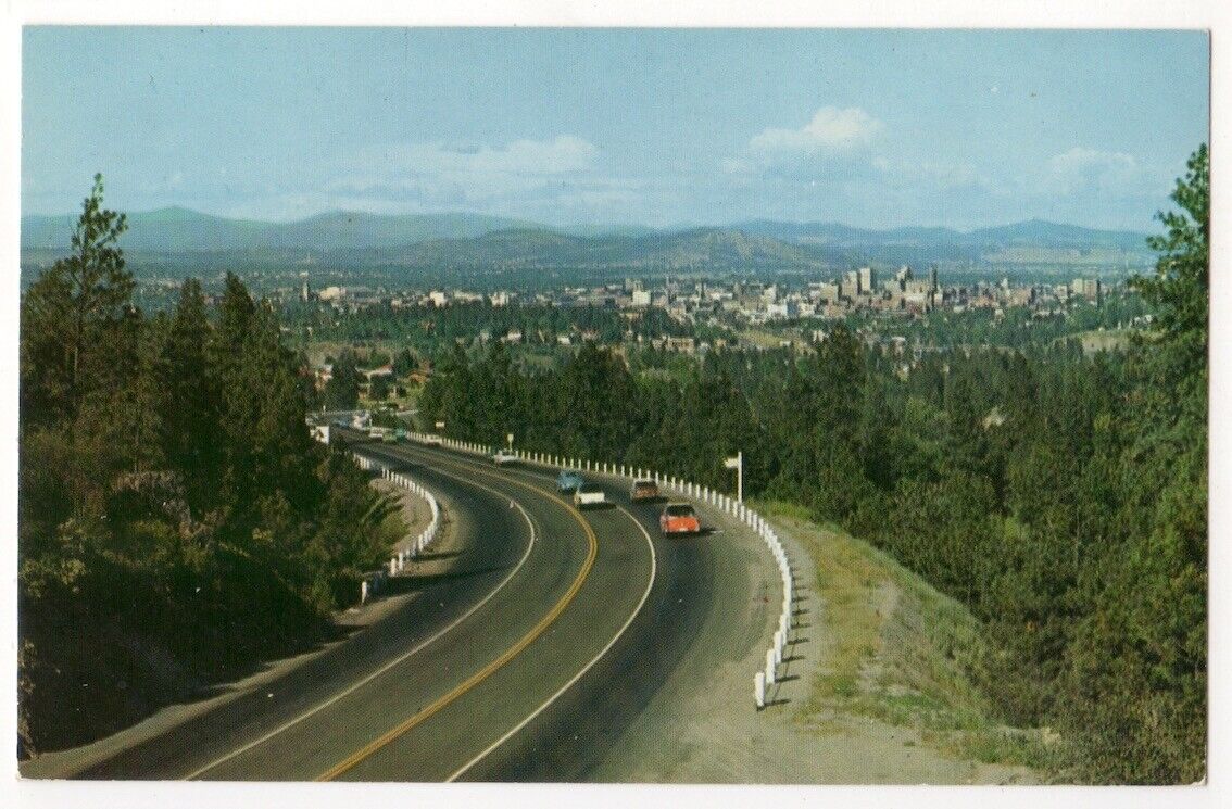 Spokane Washington c1950\'s U. S. Highway 10 approach to city, vintage cars
