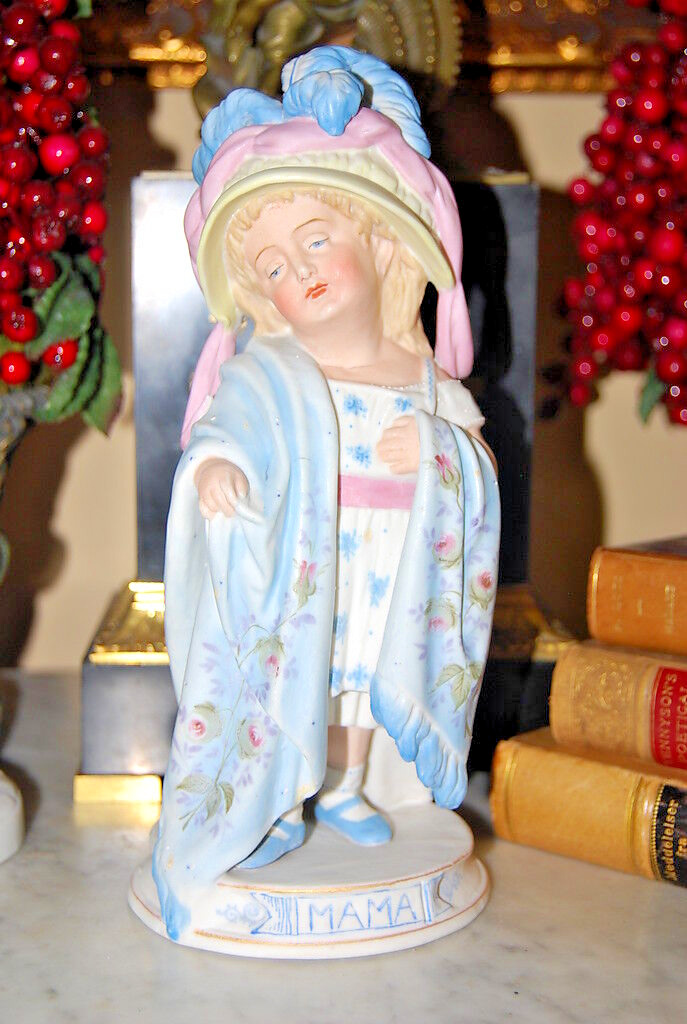 WONDERFUL MAMA GIRL BISQUE HAND PAINTED PASTELS VICTORIAN OLD PORCELAIN FIGURINE