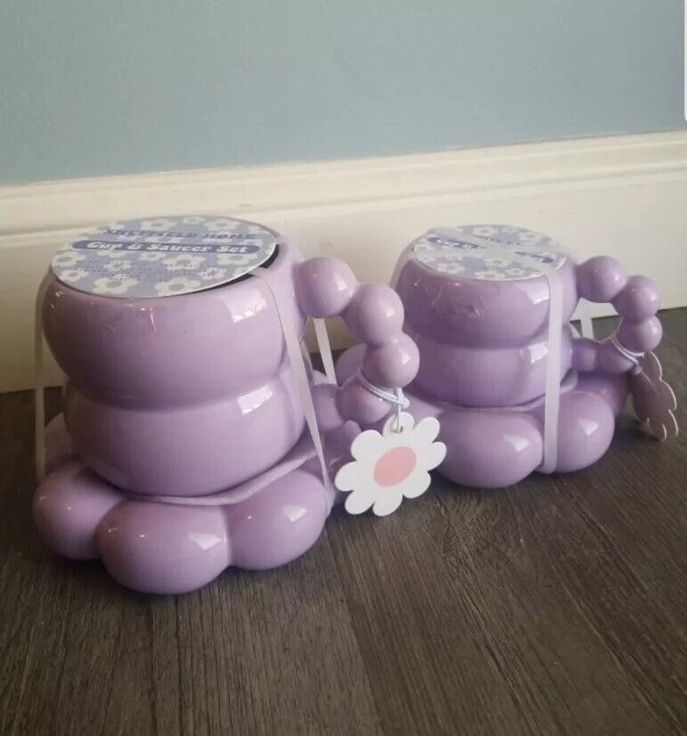 Sheffield Home Cloud Mug and Saucer Set- Creative Mug -Purple Set Of 2