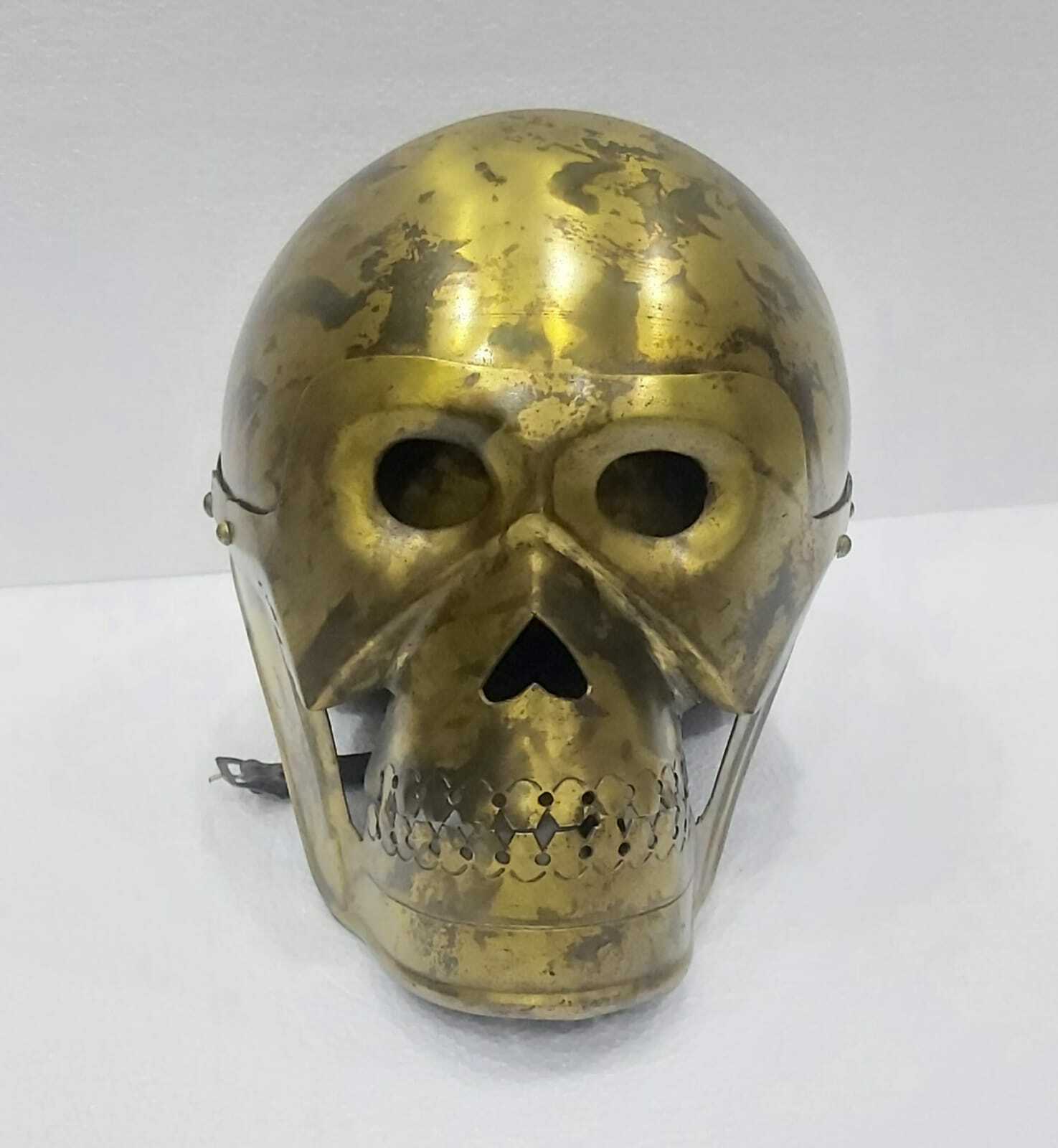Medieval Skeleton Skull Helmet Full-Face Armor Replica Knight Metal Copper An...