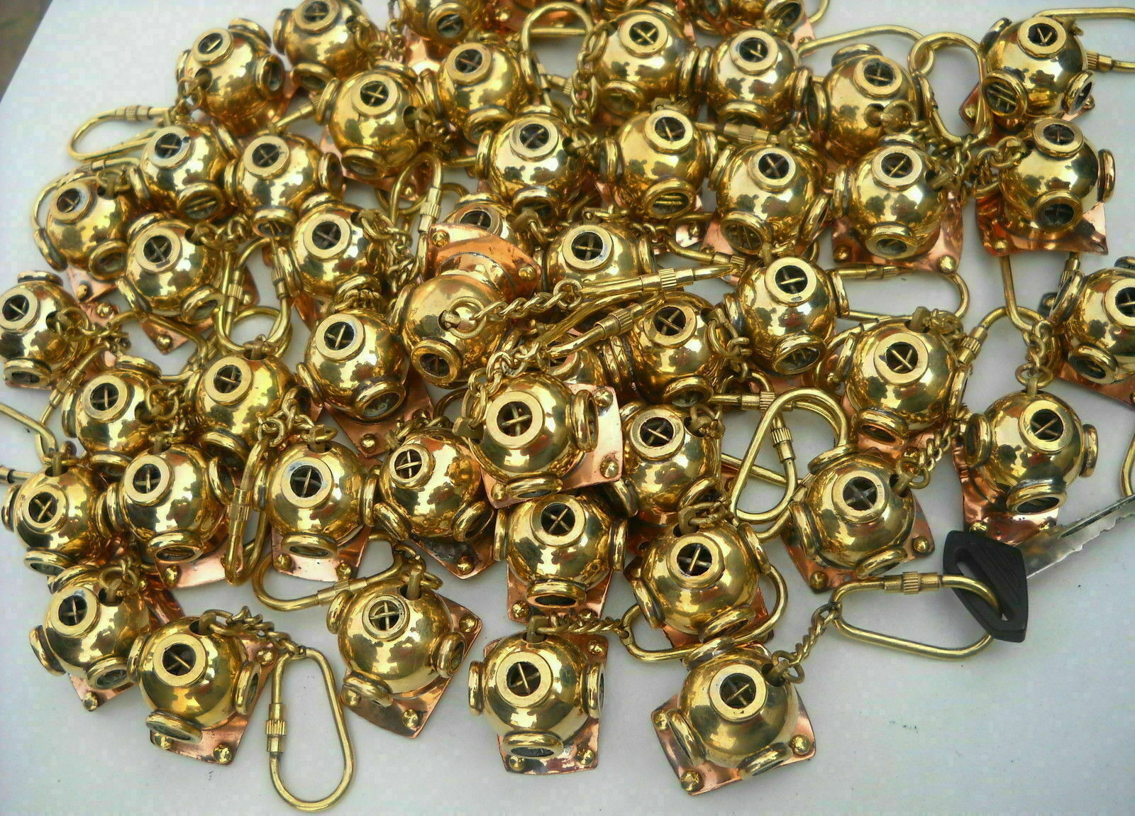 LOT OF 50 Piece Copper Brass Mini Divers Helmet With Key Chain Diving Helmet New