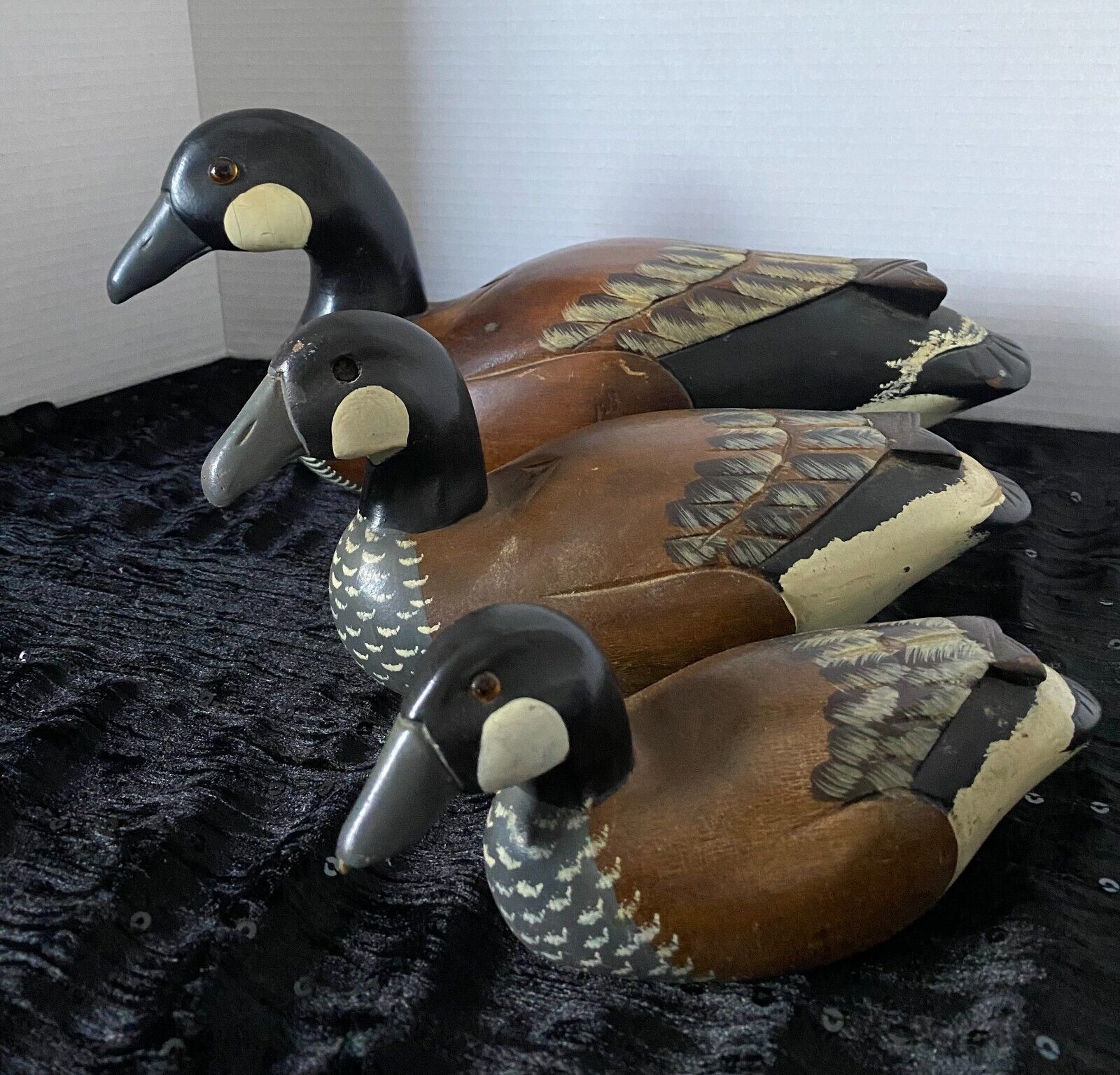 Set of 3 Vintage Handcrafted Hardwood Ducks made in Taiwan