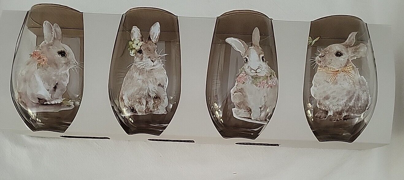 New Pier 1 Stemless Bunny Easter Rabbit Glasses (4)