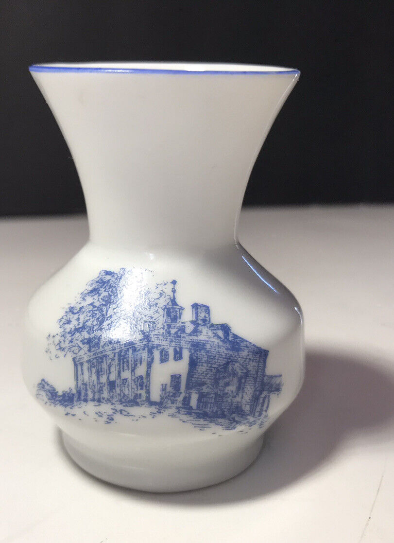Vintage Leart Ceramic Miniature Bud Vase with Blue White Church Scenery - Brazil