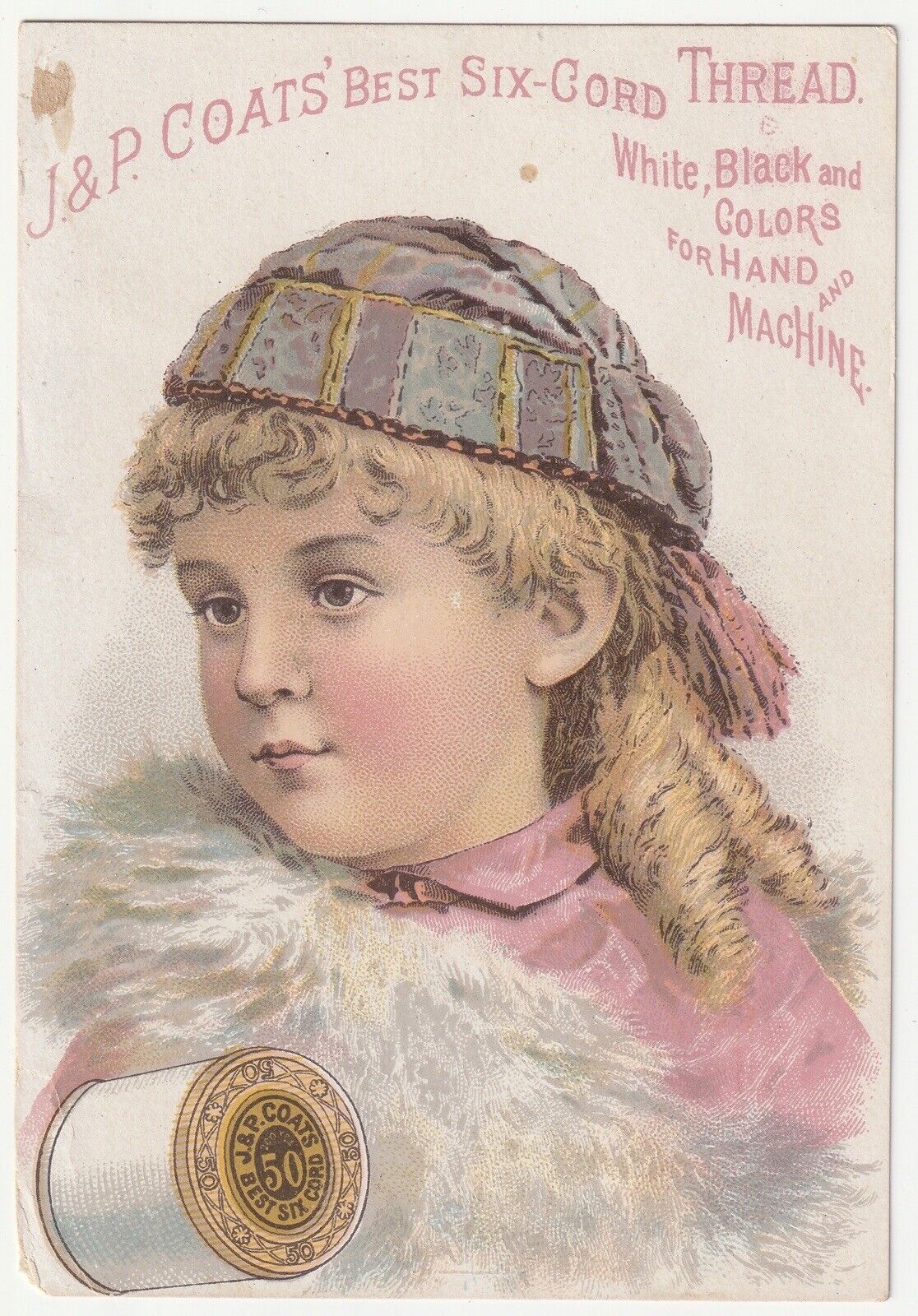 c1880s~Girl In Nightcap~J&P Coats Sewing Thread~Antique Victorian Trade Card