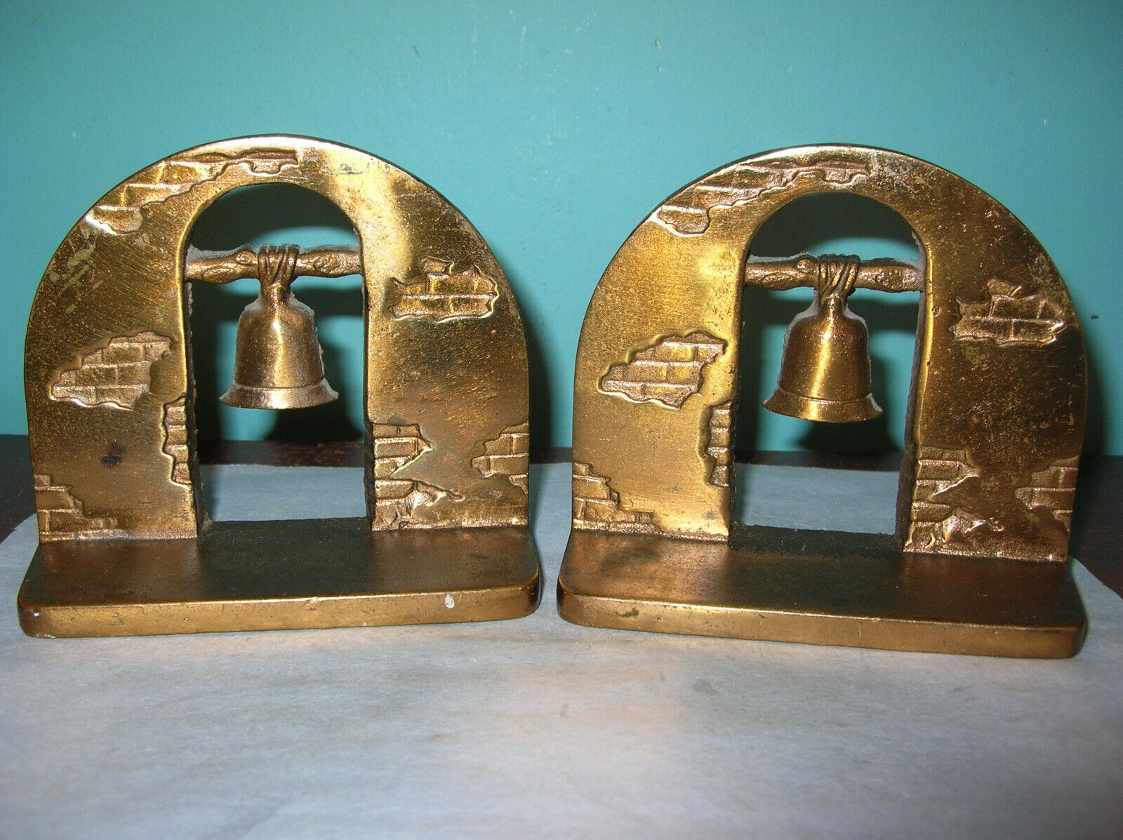 RARE antique California Spanish Mission Bell bookends bronze, excellent conditio