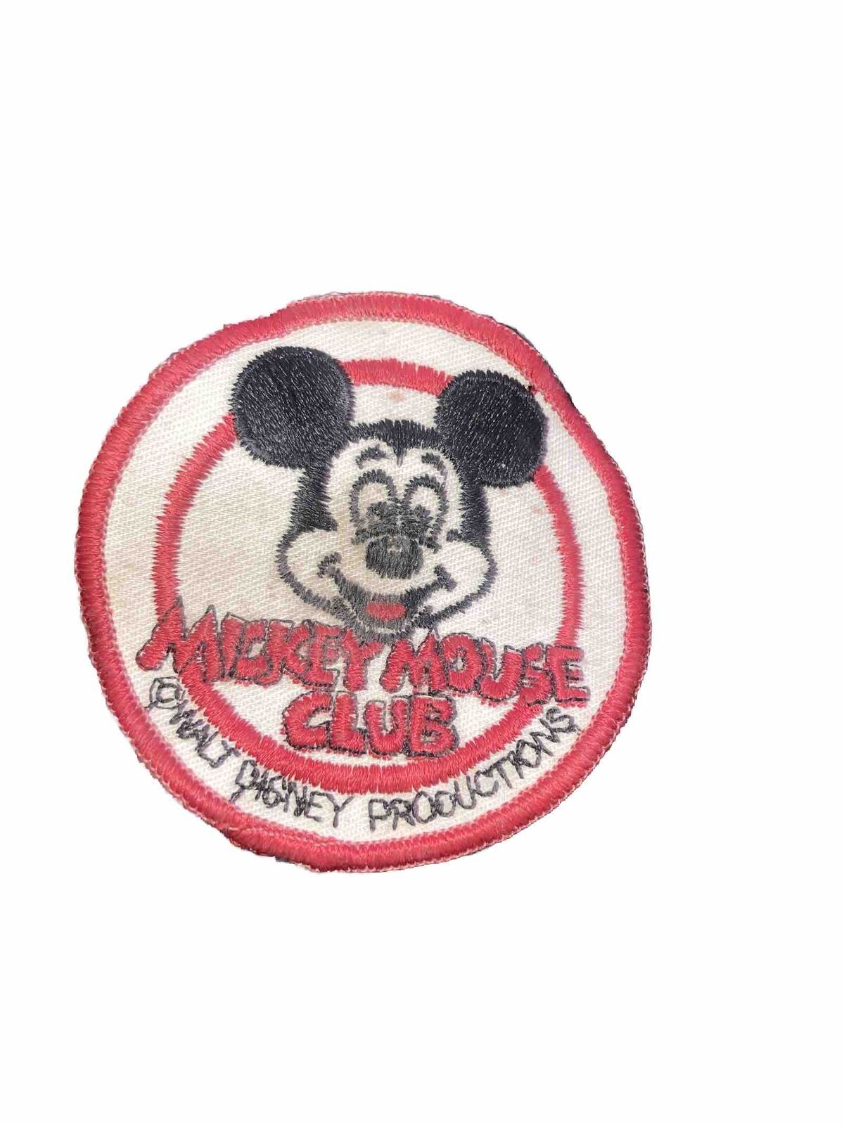 Vintage Walt Disney Mickey Mouse Club Embroidered Patch White Red Streamline