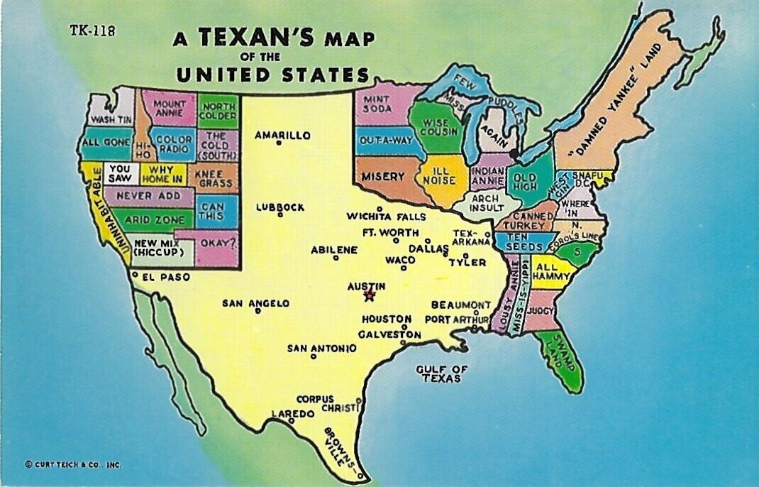 Texas Map Postcard - \