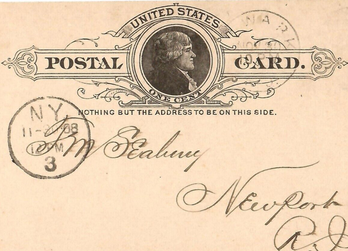 Antique Vintage 1888 US Postal Card Postcard Newport to Newark New Jersey