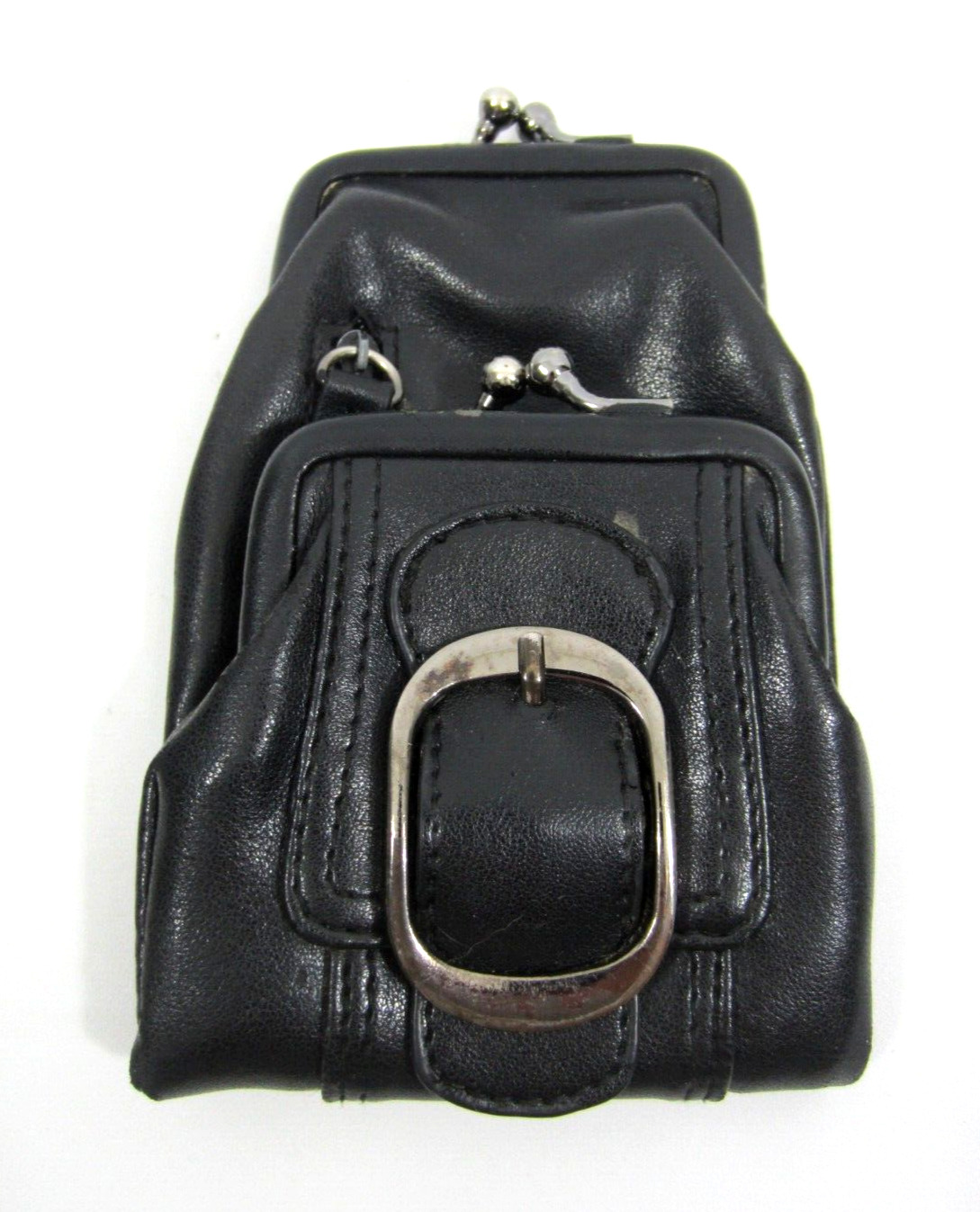 Vintage 80s Black Leather Cigarette Case + Wallet Double Kiss Lock Granny Auntie