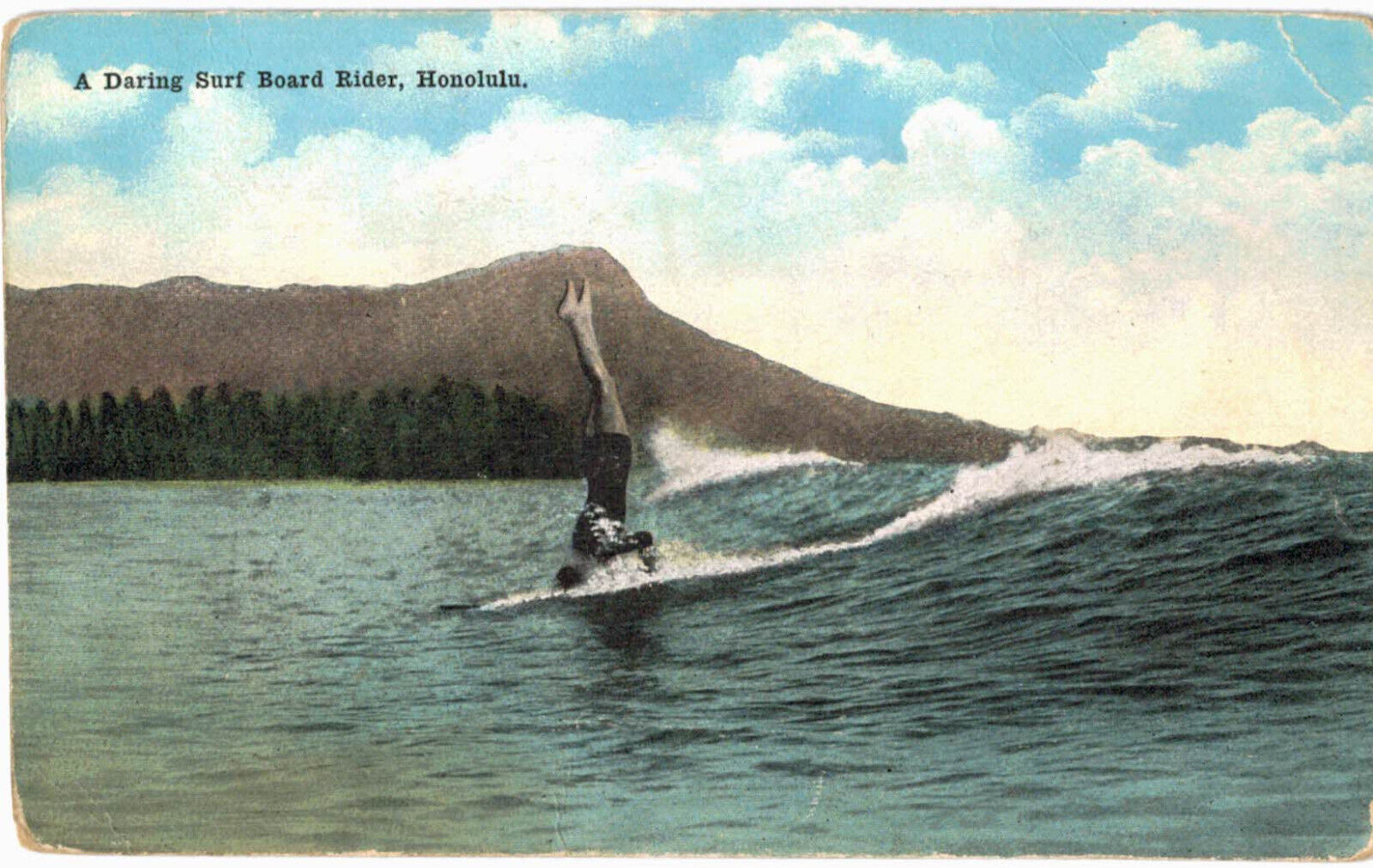 A Daring Surf Board Rider, Honolulu, Hawaii - c1910s Island Curio Co. Postcard