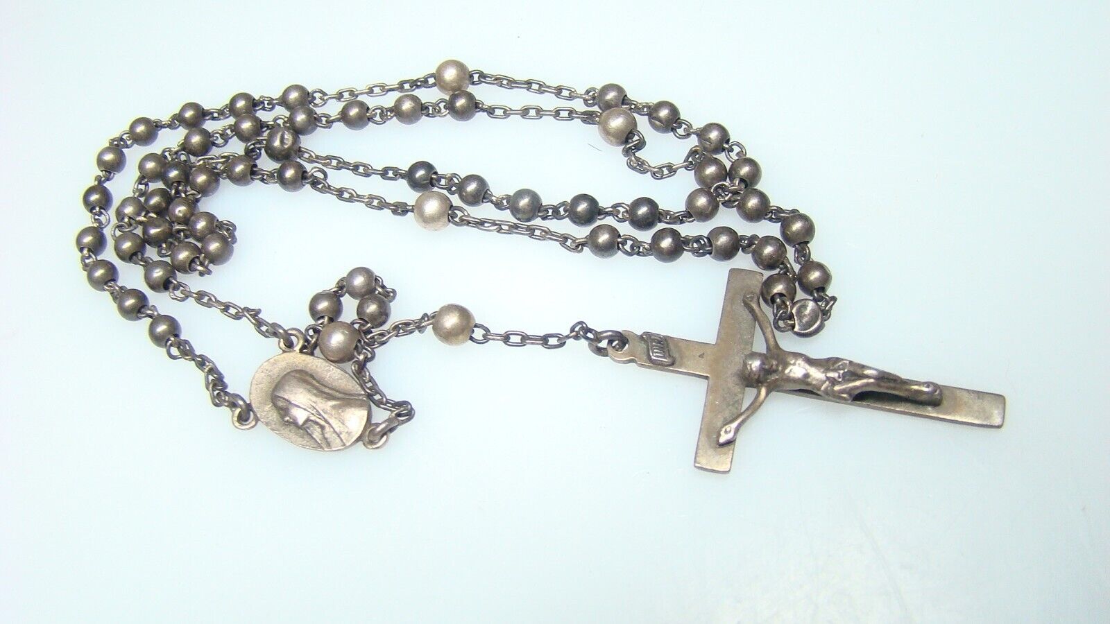 Antique Sterling Pull Chain Style Rosary w Silver Crucifix from Estate