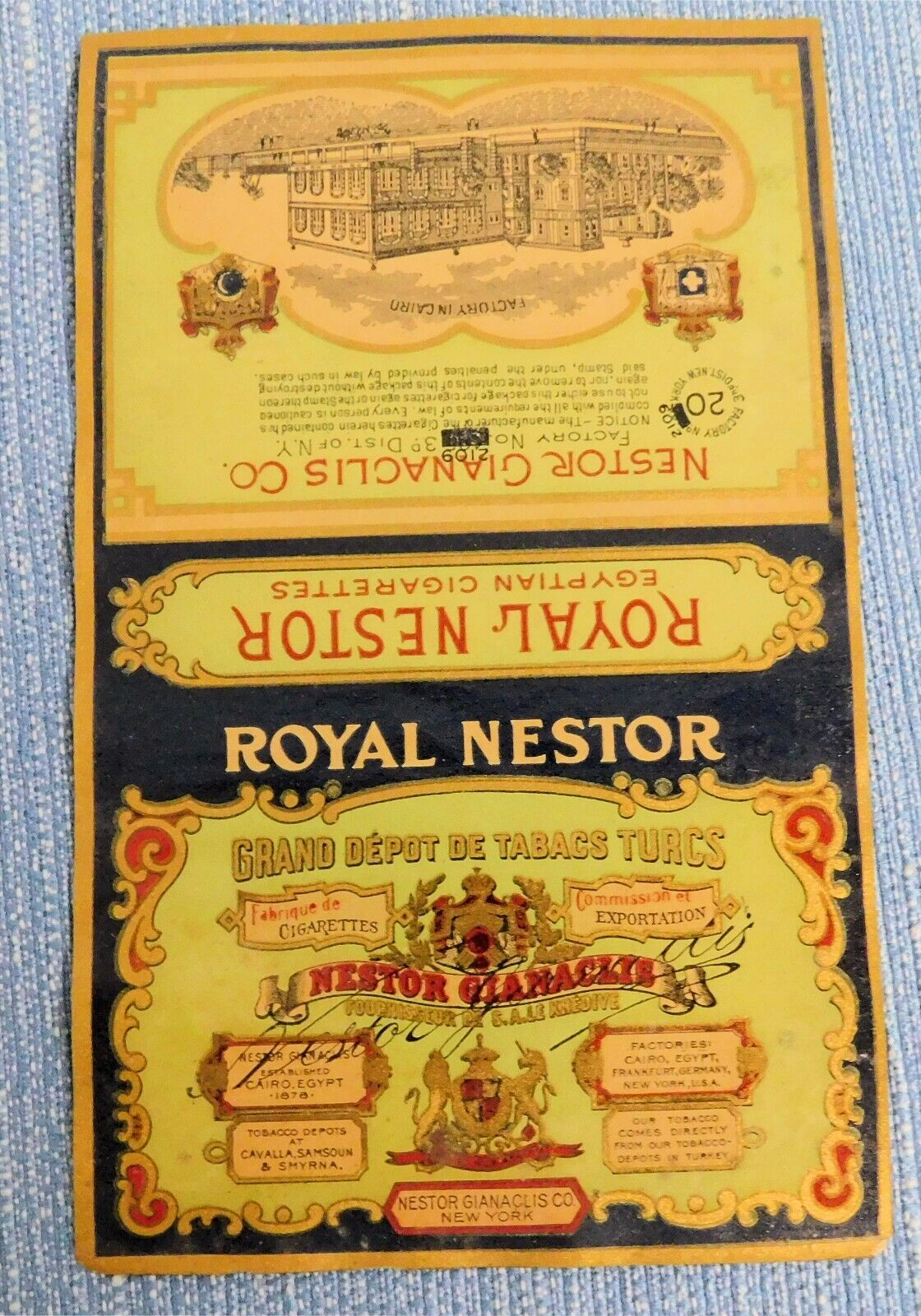Vintage Royal Nestor Cigarette Pack Label