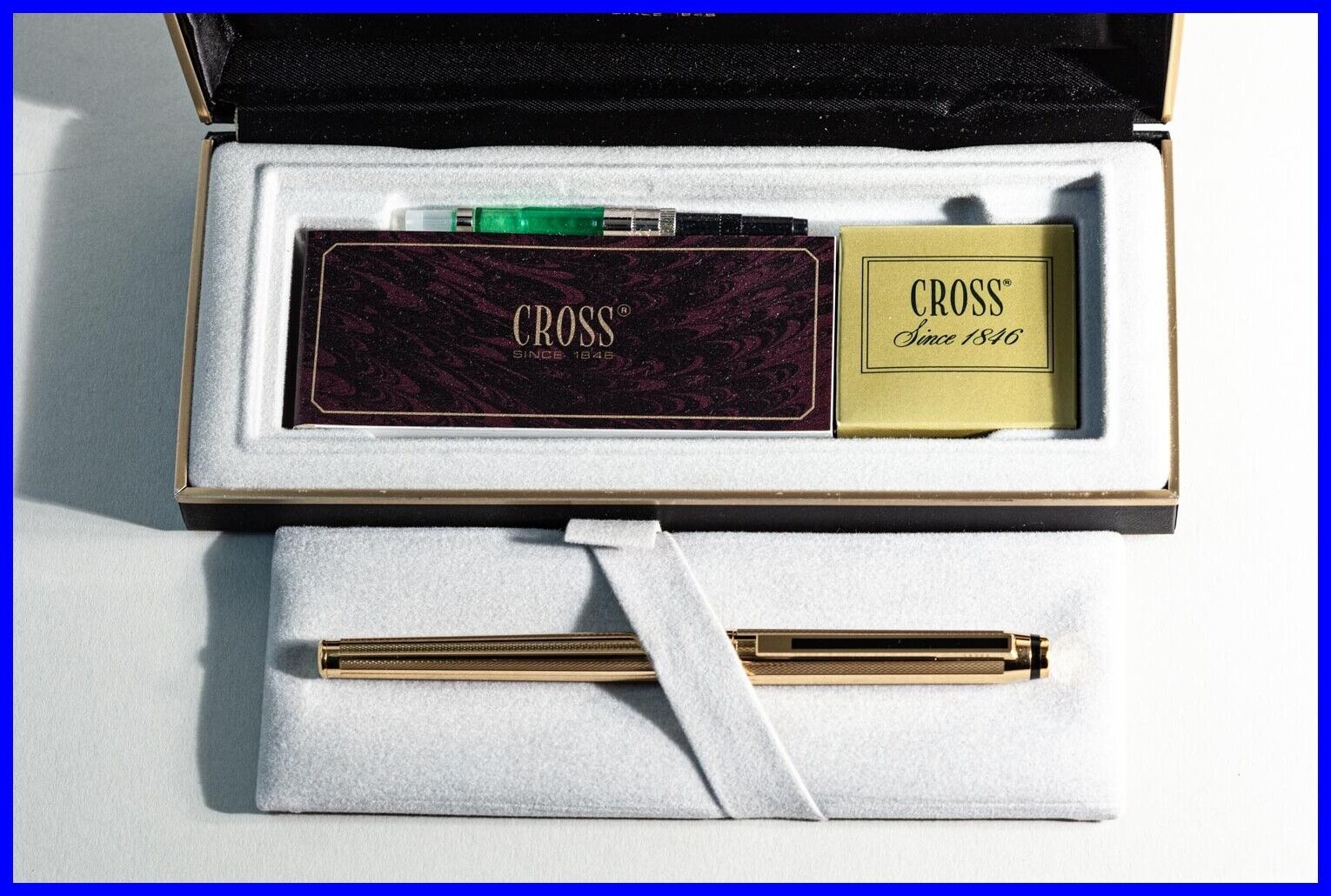 CROSS Signature Fountain Pen w 18K 750 M Gold Nib FULL SET 22 Carat electroplate