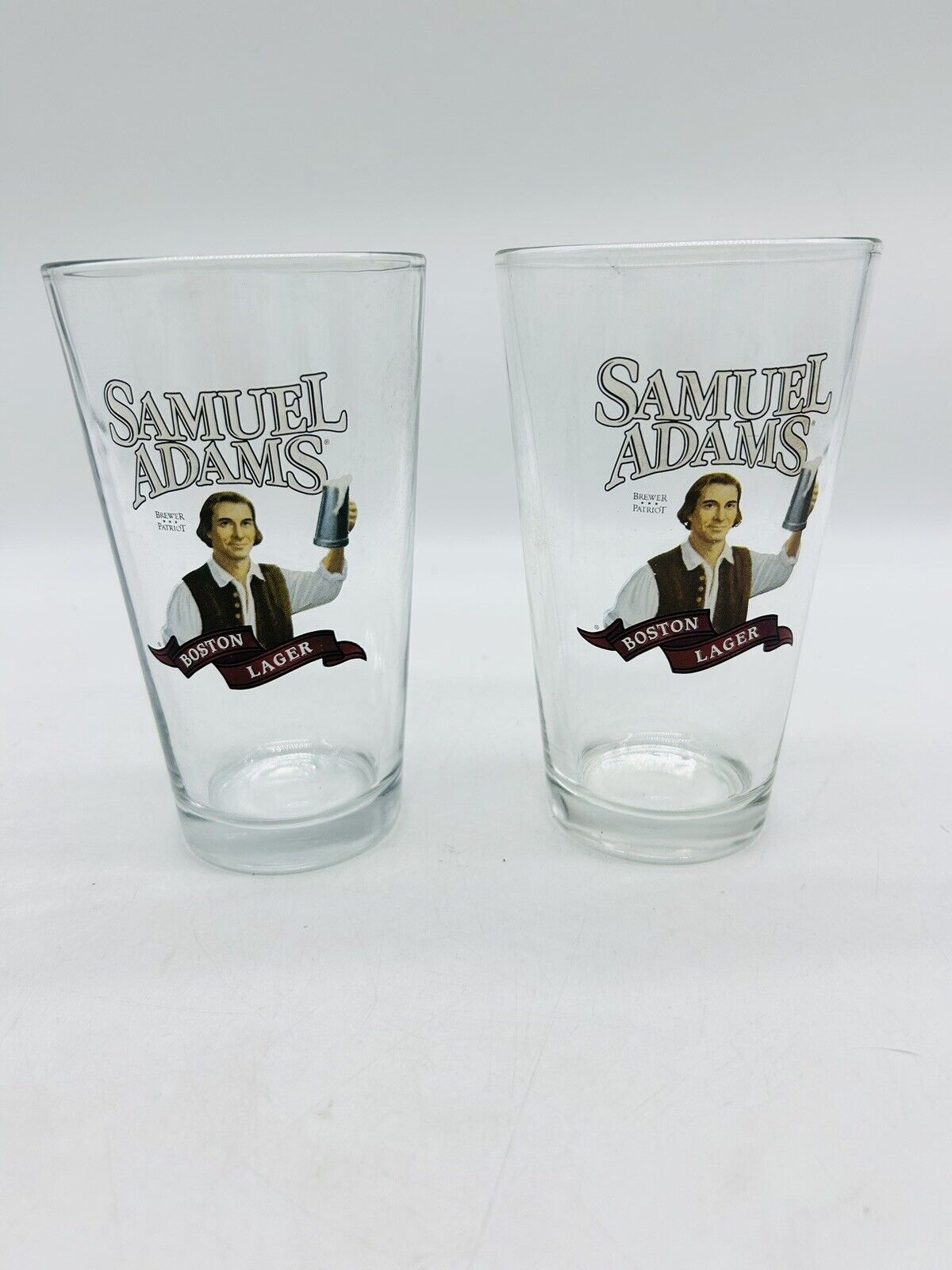 Set of 2 Samuel Adams Boston Lager Beer 16-oz Pint Glass 6”x3.5” Brewer Patriot