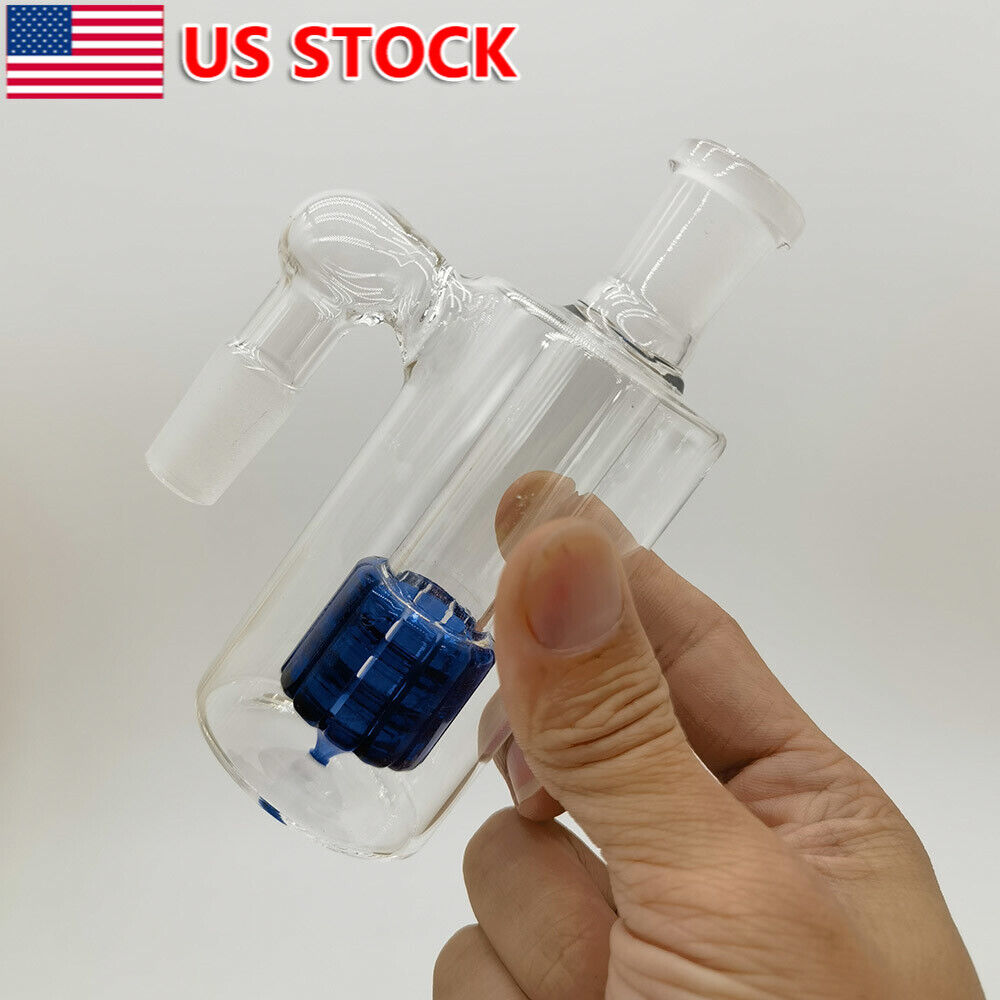 14mm 90 Degree Glass Ash Catcher For Hookah Water Pipe 14mm Ash Catcher Blue.