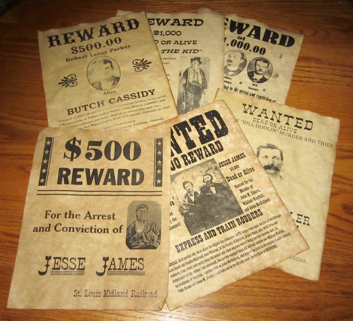 Butch Cassidy Old West Wanted Posters Jesse James Billy the Kid Younger Gang NEW