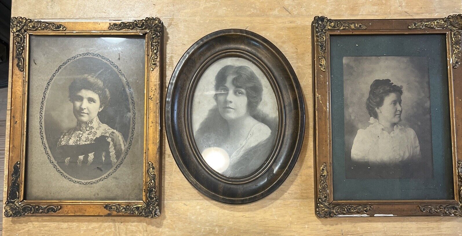 Antique Small Framed Oval Photo & 2 Other Framed Antique Photos 6X8 Frame