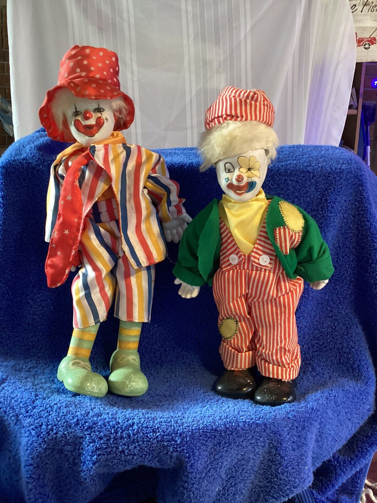 Vintage Porcelain 14 “ Hobo Happy Clown & 16 “ German Ziergegenstand Clowns 
