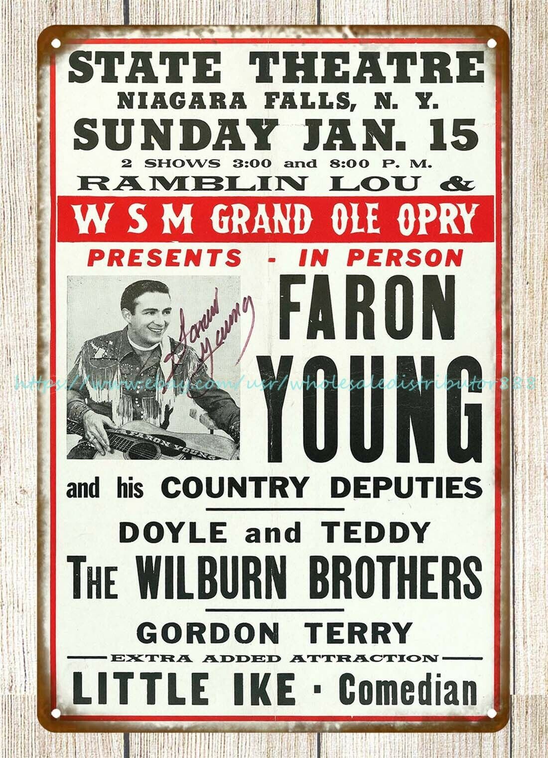 1956 Faron Young His Country Deputies State Theatre Concert Poster metal tin