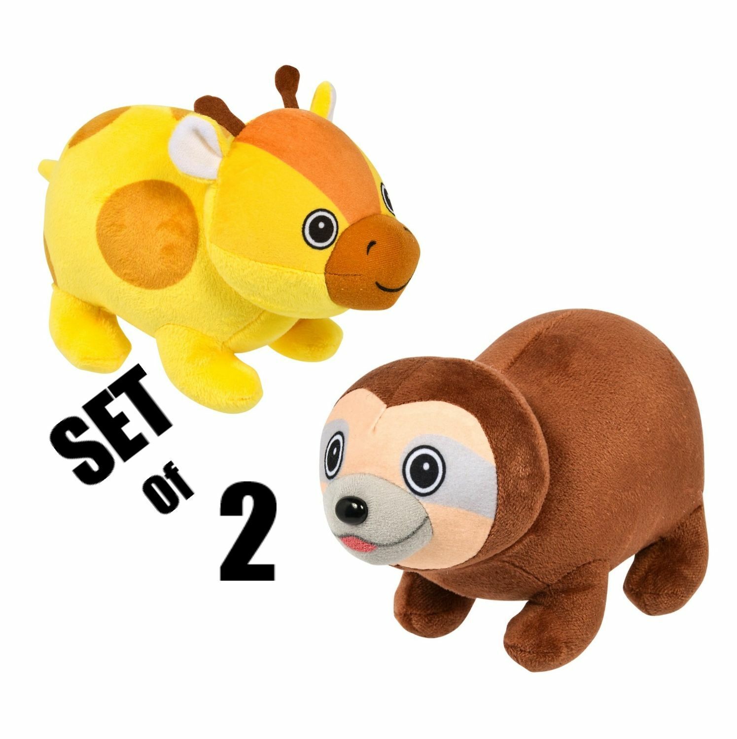 (Set Of 2) 8\'\' Adorable Giraffe & Sloth Bubble Pet Plush Soft Stuff Animal Toy