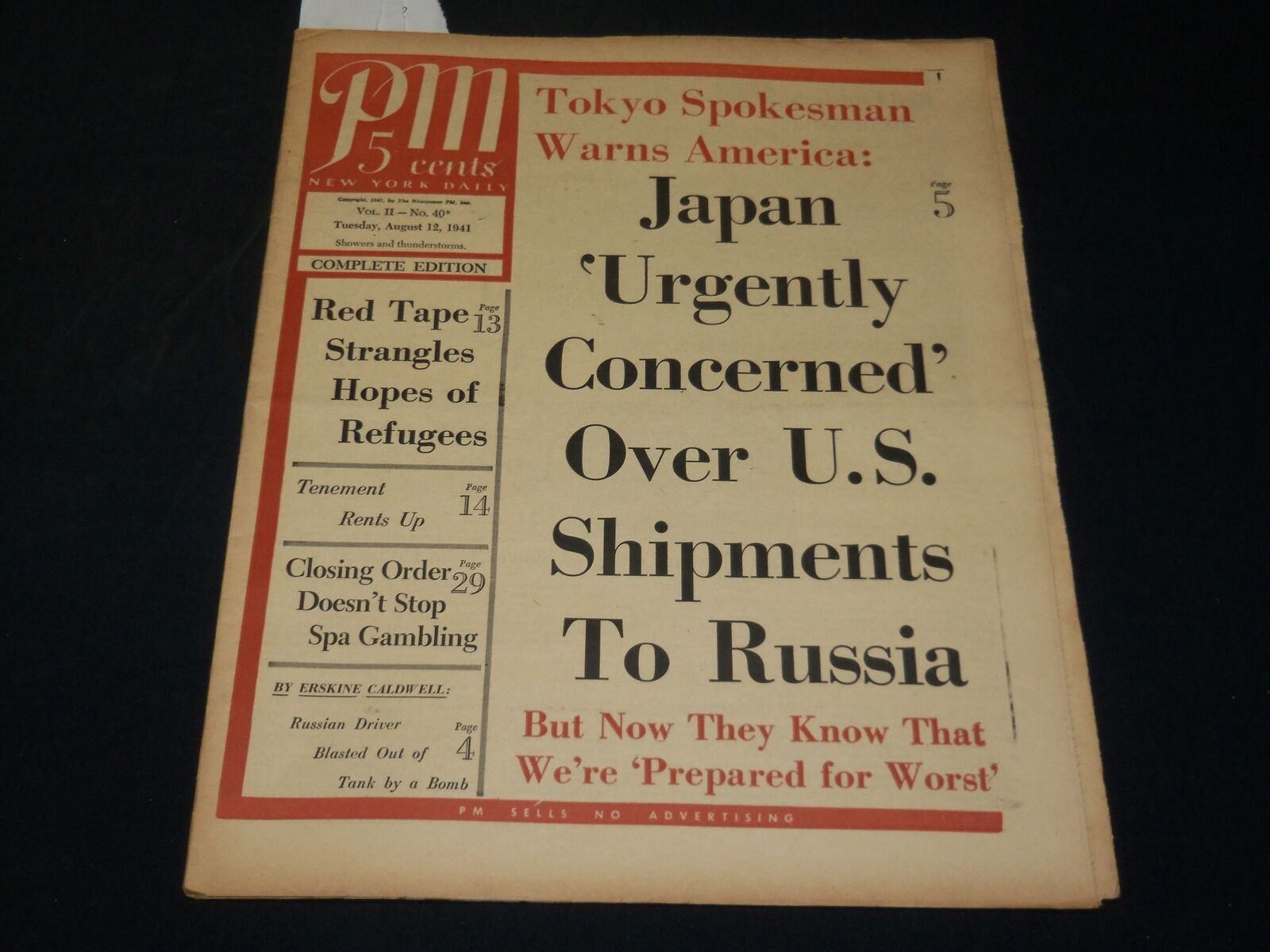 1941 AUGUST 12 PM\'S WEEKLY NEWSPAPER - JAPAN CONCERNED U. S. SHIP - NP 4931