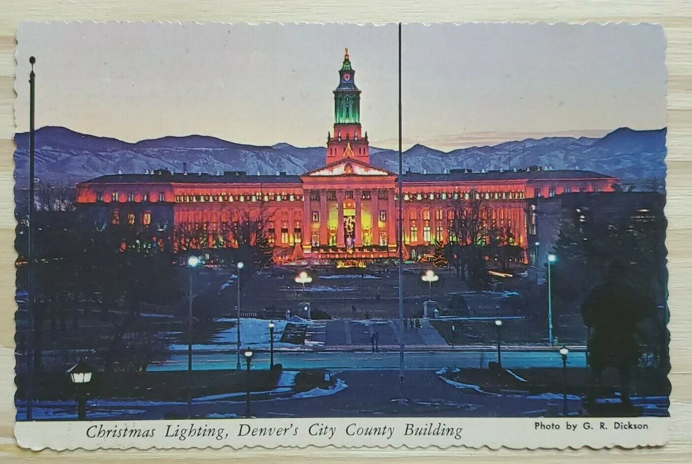Postcard Christmas Lighting Denver City County Buidling Colorado USA A2