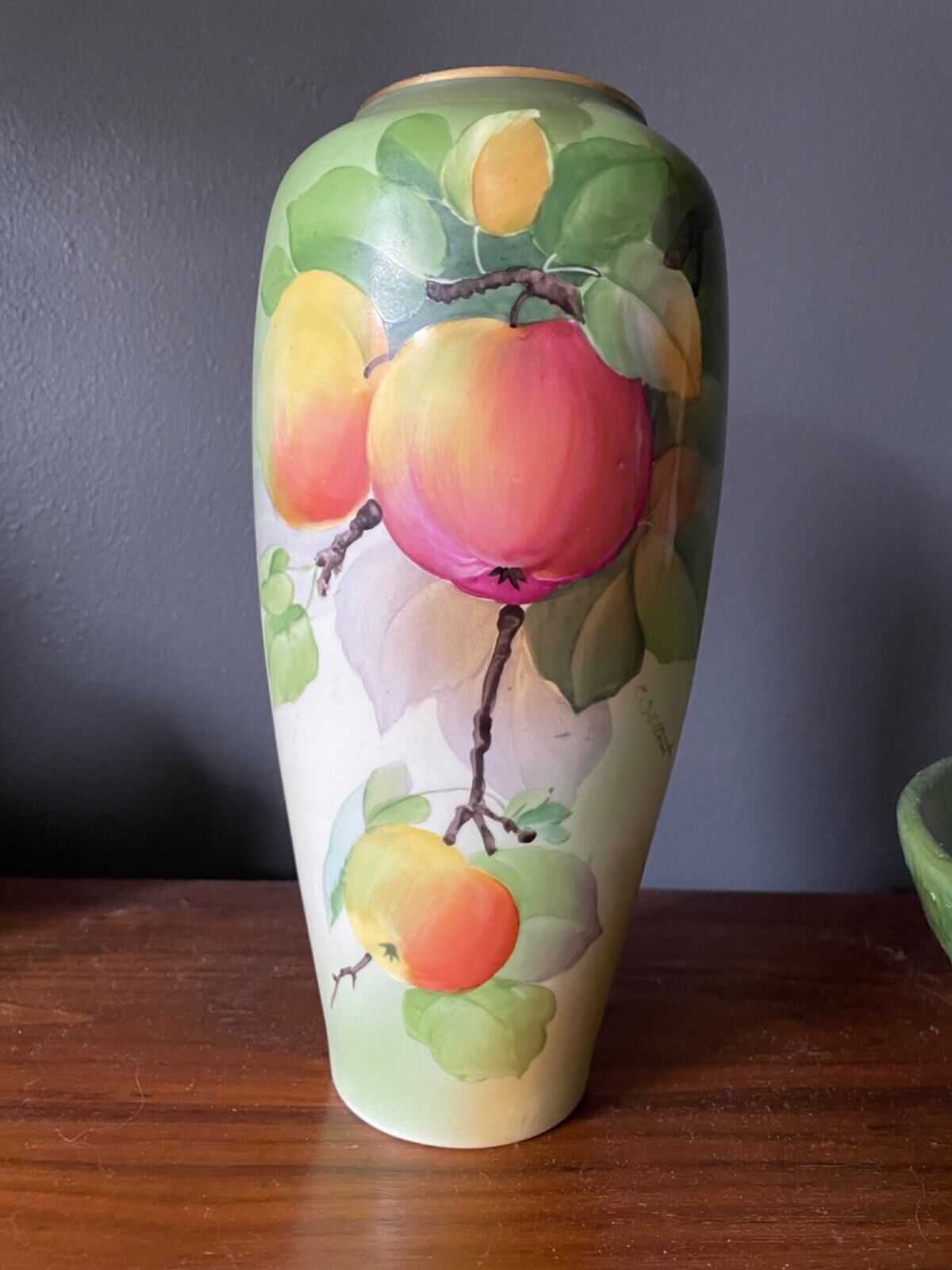 Antique Tall Hand painted Signed Royal Vase Austria Vienna Apples Vintage