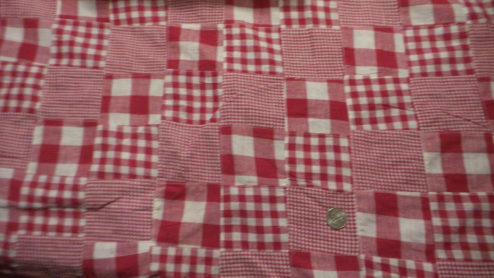 Vintage Cotton Fabric RED & WHITE GINGHAM CHECK STITCHED PATCHWORK 1 Yd/44\