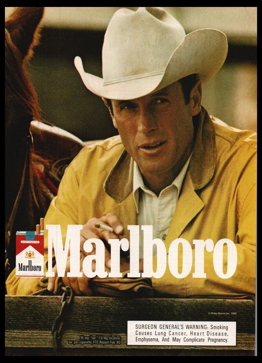 1988 Marlboro Reds-cigarette print ad/mini poster-Cowboy Hat, Man  1980s