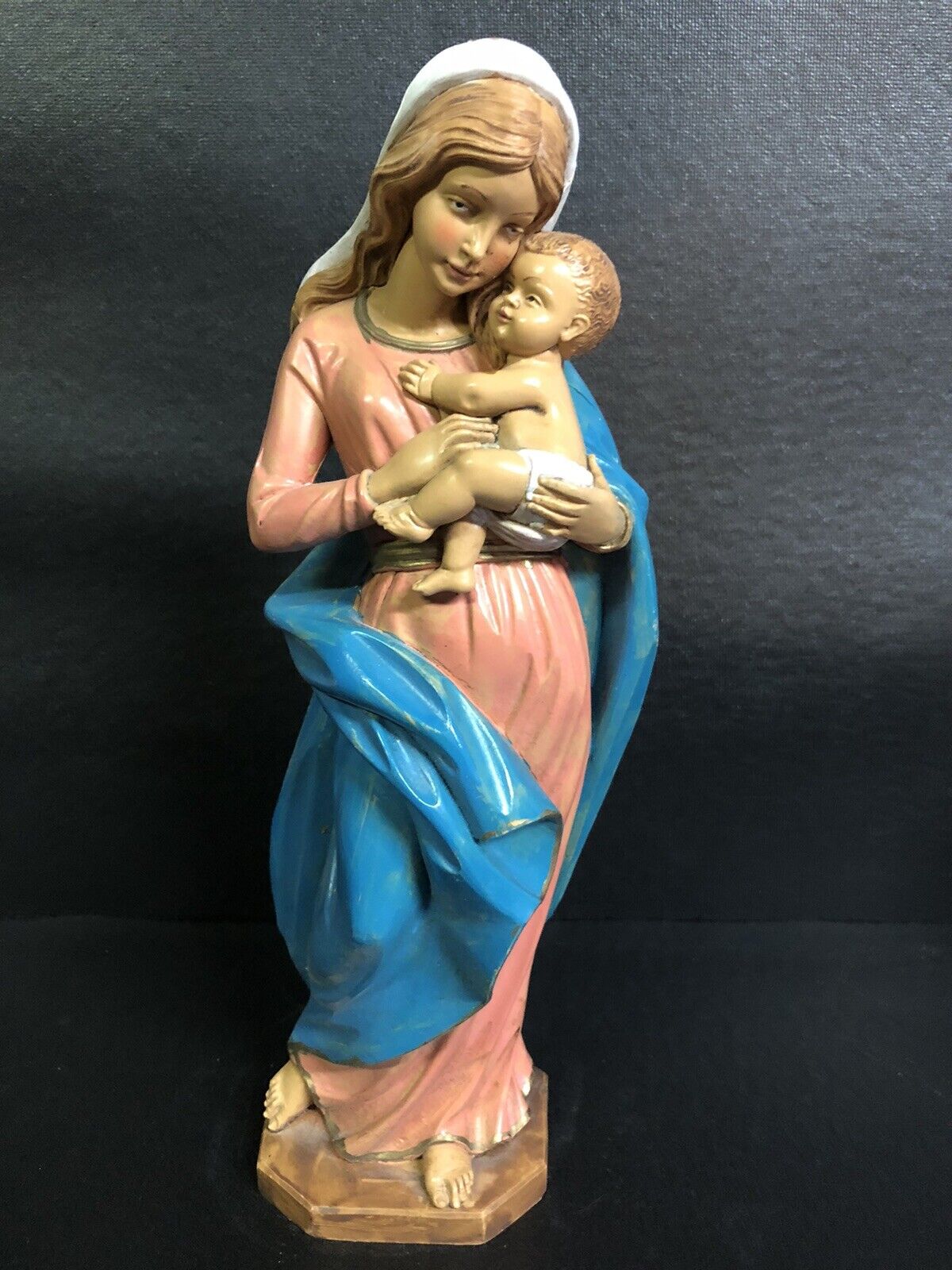 Vintage Italy Madonna And Baby Jesus 11” Statue