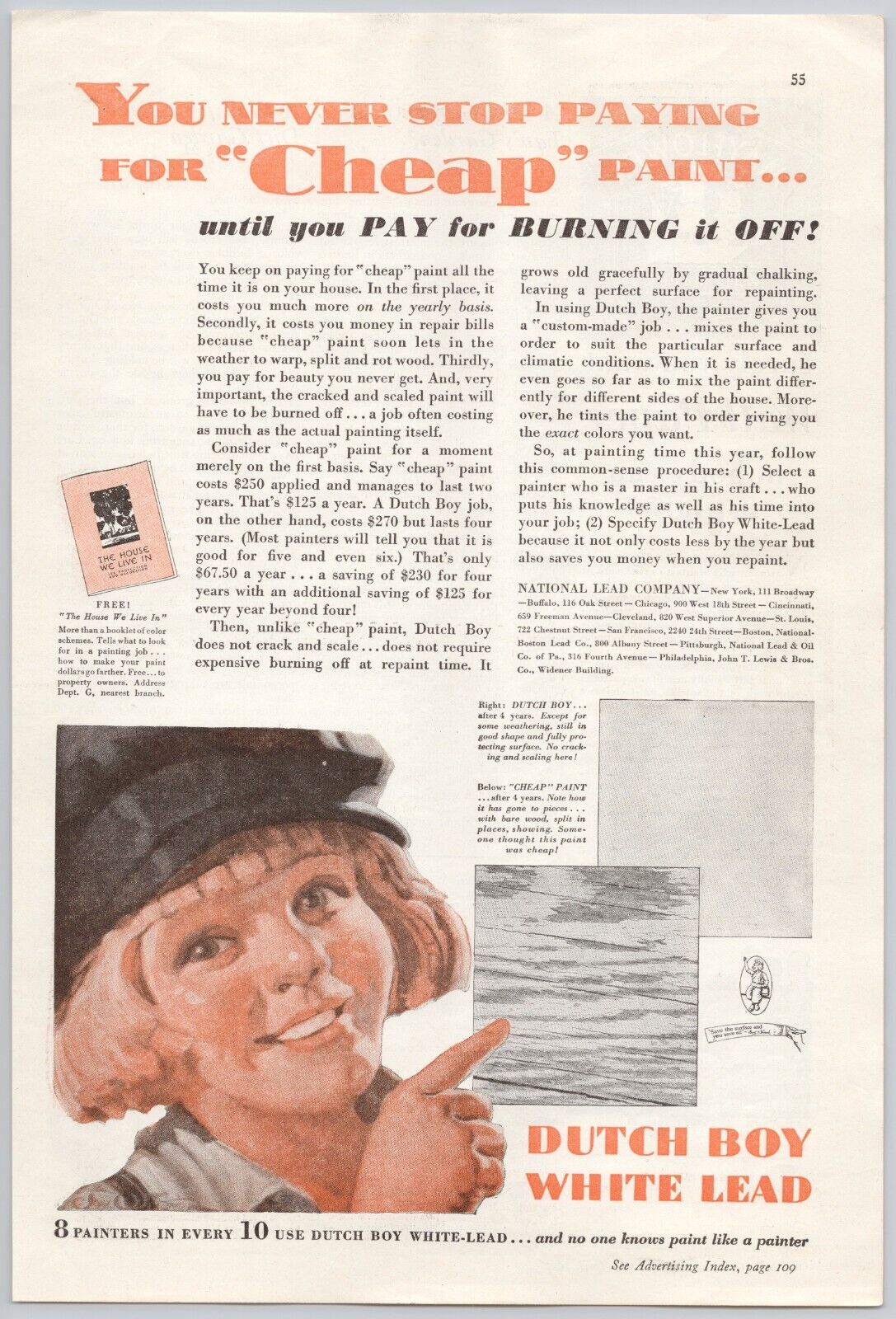 1932 Better Homes & Gardens Vintage Print Ad Dutch Boy Paint White Lead