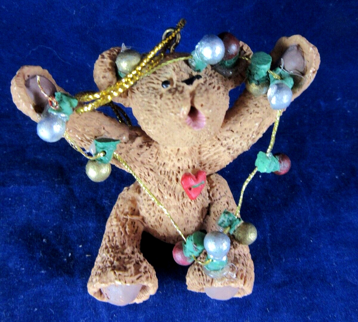 Vtg Kurt Adler Christmas Ornament Holly Bearies Teddy Bear Lights