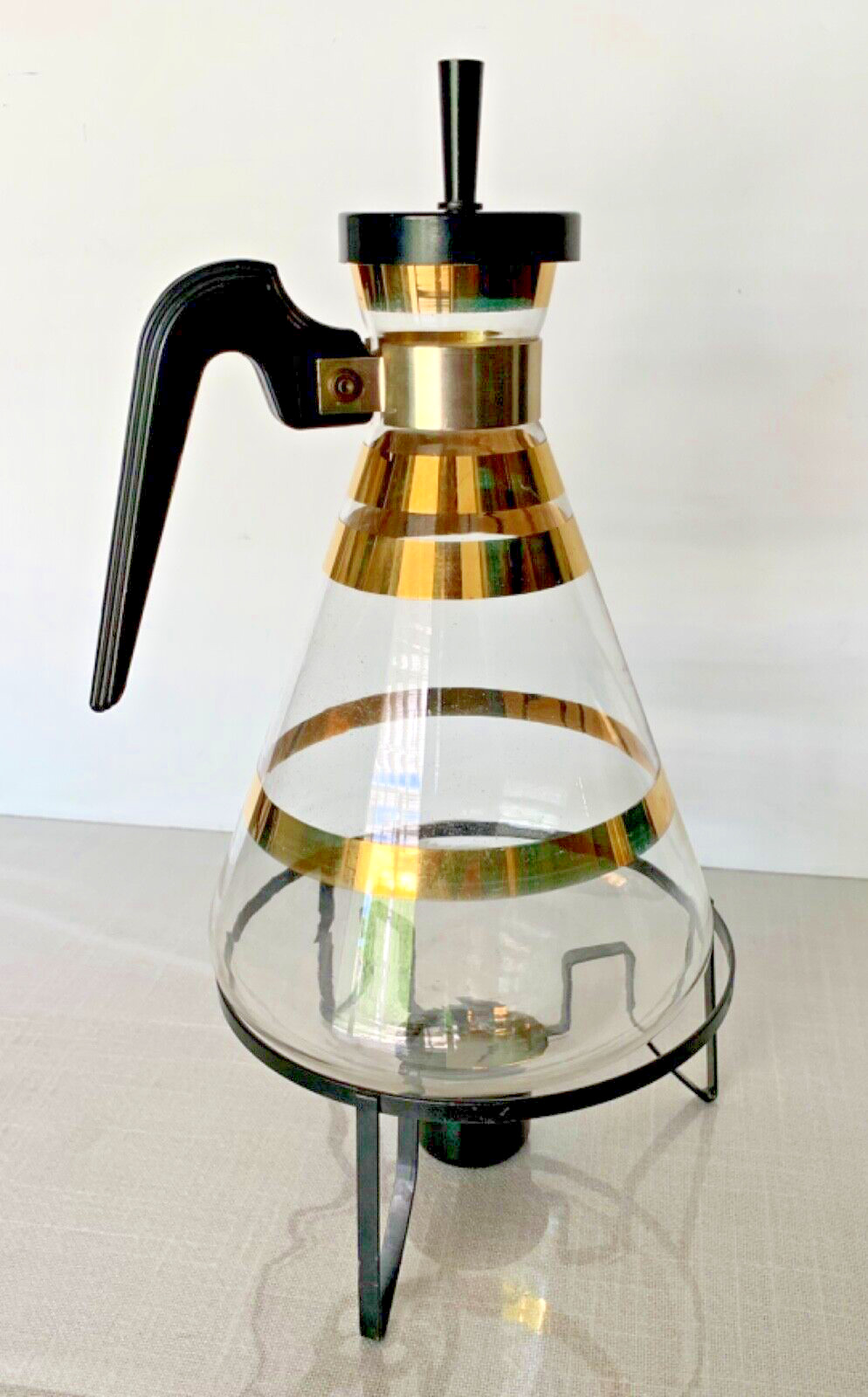 Vintage Mid Century Modern Coffee Decanter/Carafe - Black Warmer Stand