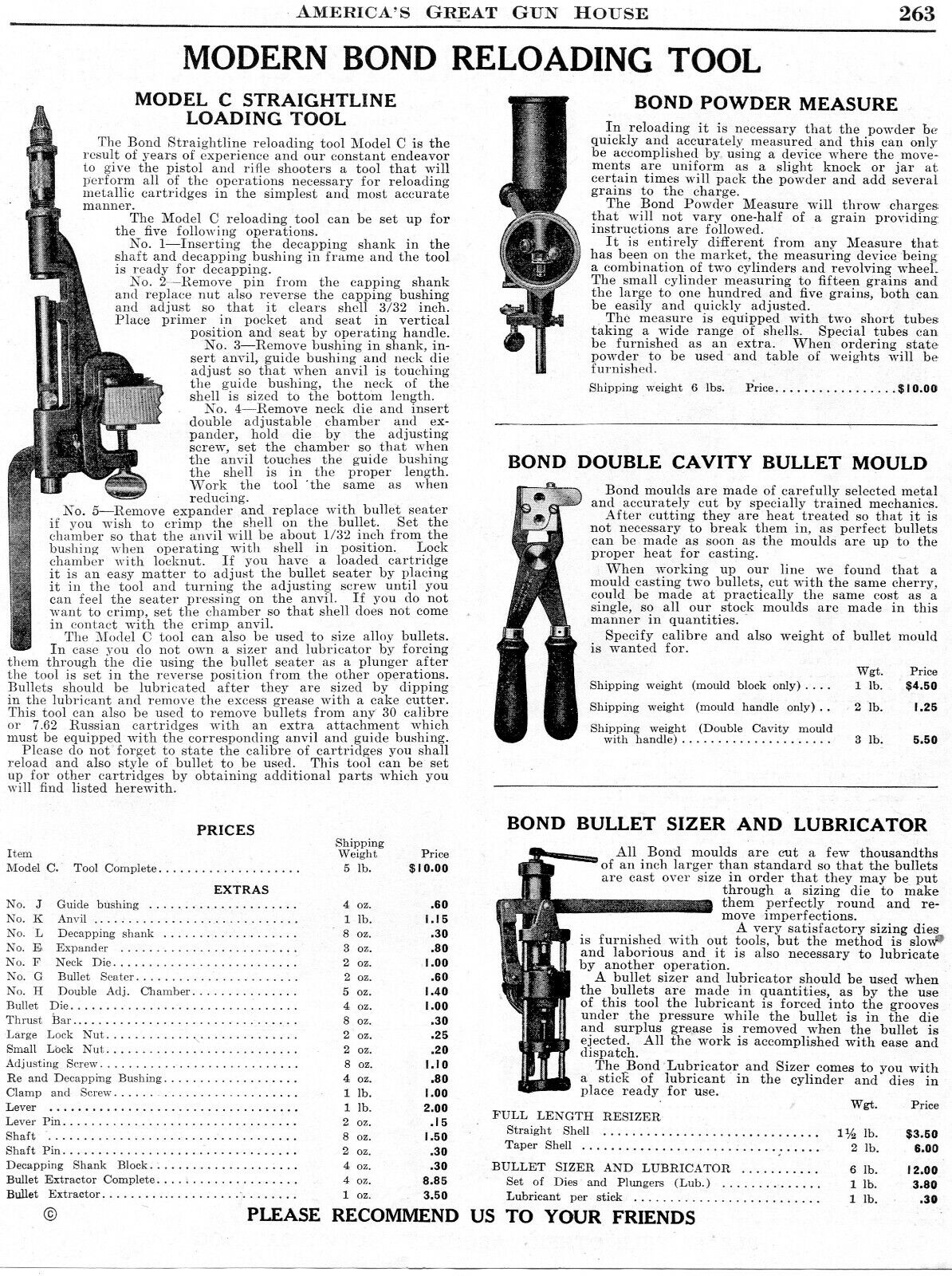 1943 Print Ad of Bond Model C Ammunition Reloading Tool, Bullet Sizer Lubricator