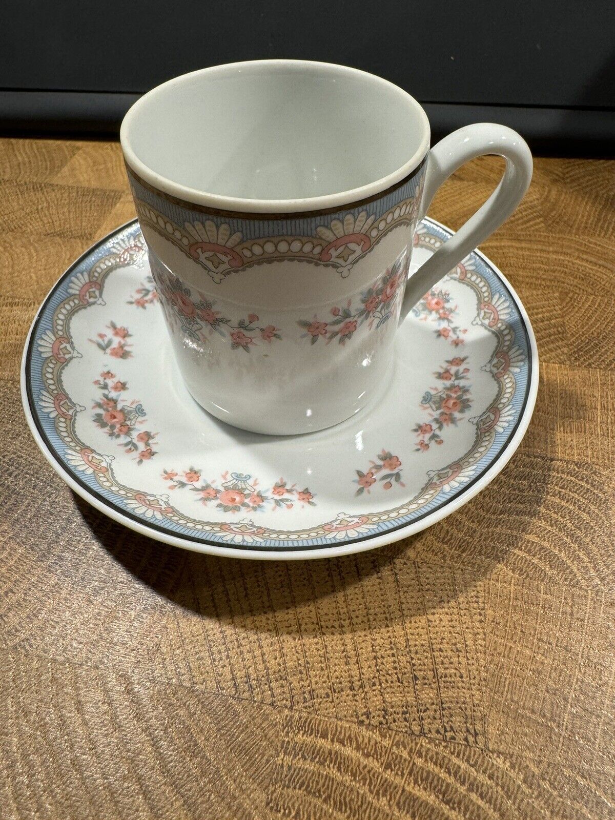Vintage Porcelana REAL Brasil Tea Cup And Saucer - Pink Floral Silver Trim