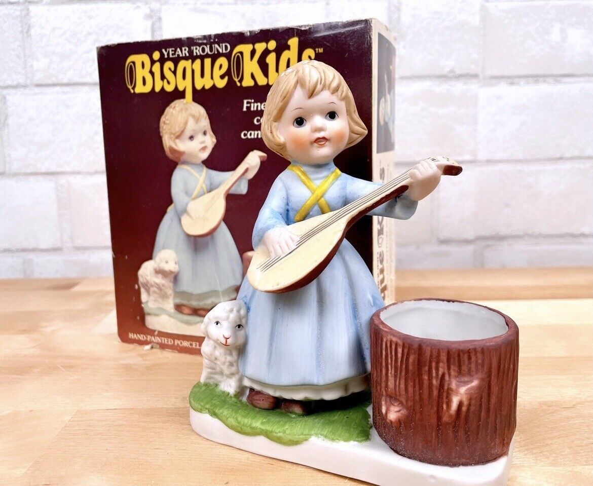 Vintage Bisque Kids | Mandolin Girl | New in Box All Year Long Figurine 5.5”
